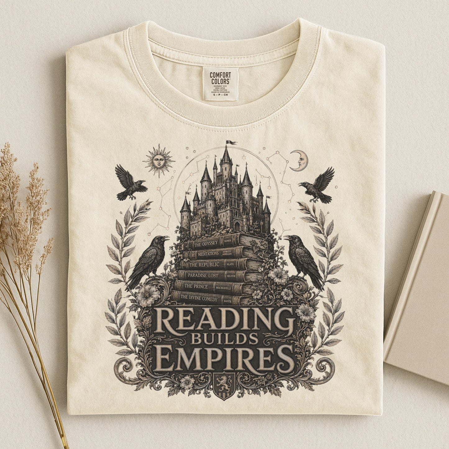 Reading Builds Empires — Dark Academia Fantasy Tee