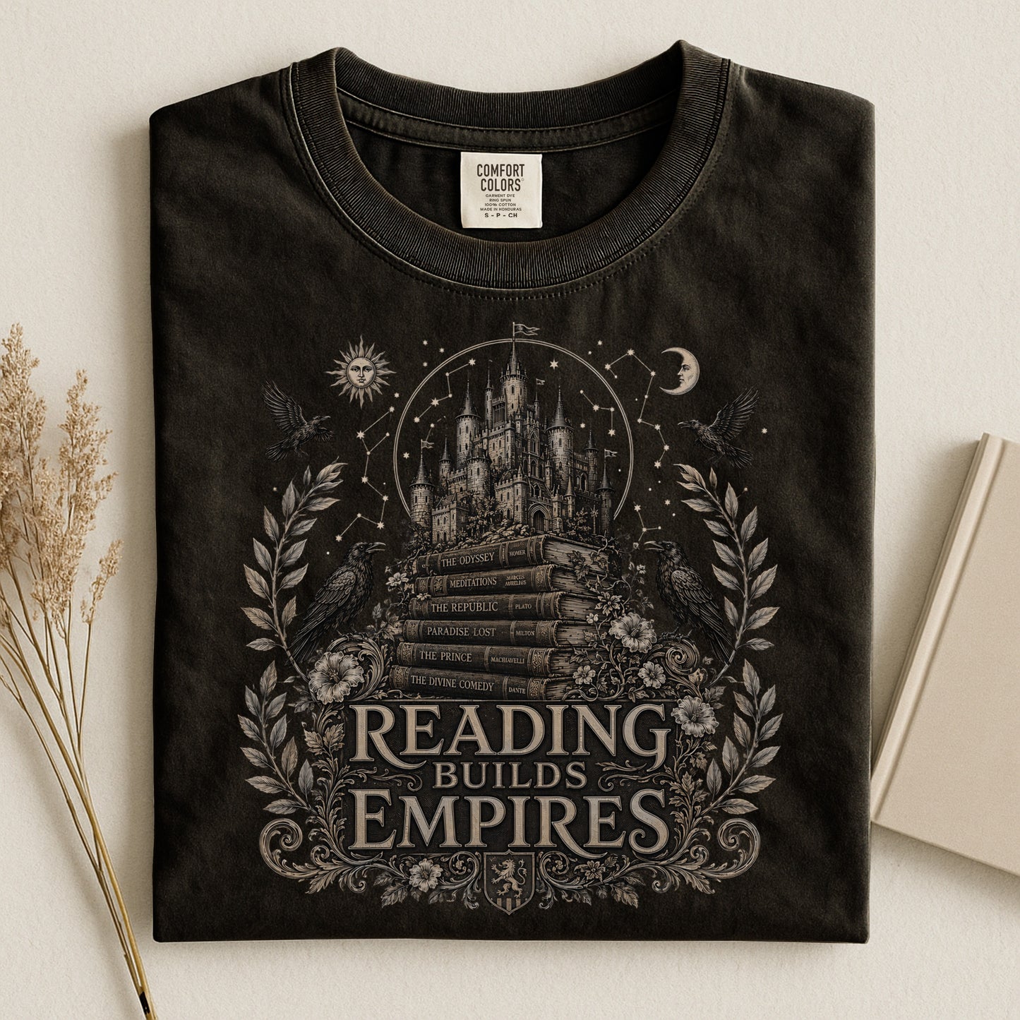 Reading Builds Empires — Dark Academia Fantasy Tee