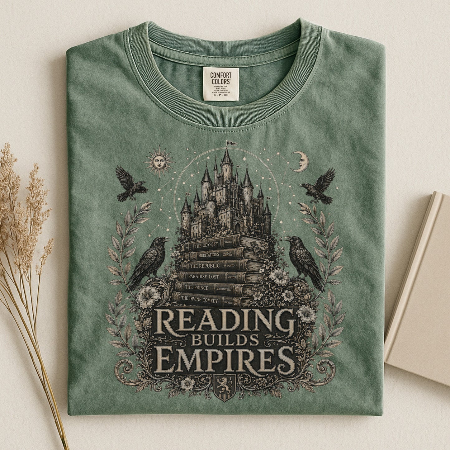 Reading Builds Empires — Dark Academia Fantasy Tee