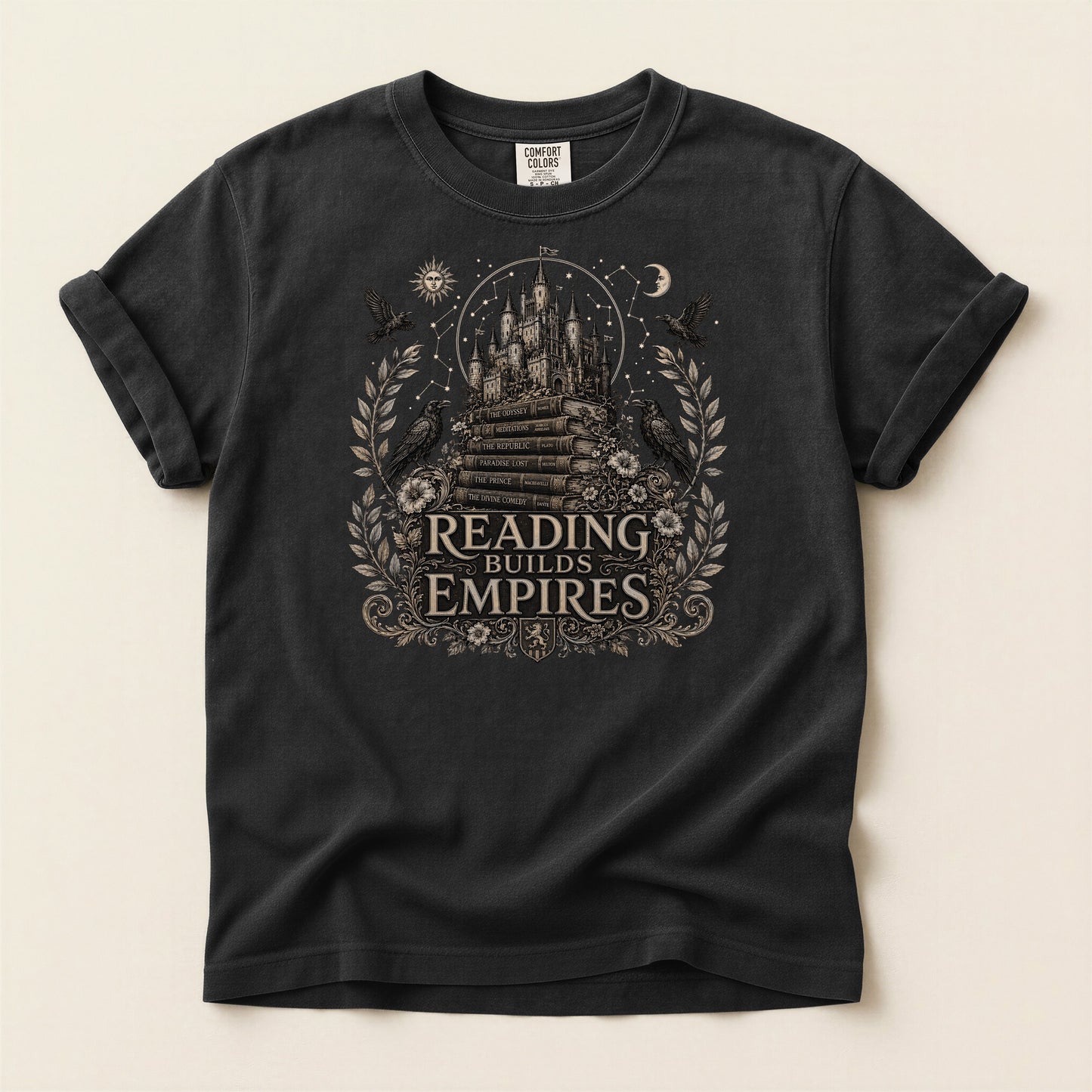 Reading Builds Empires — Dark Academia Fantasy Tee