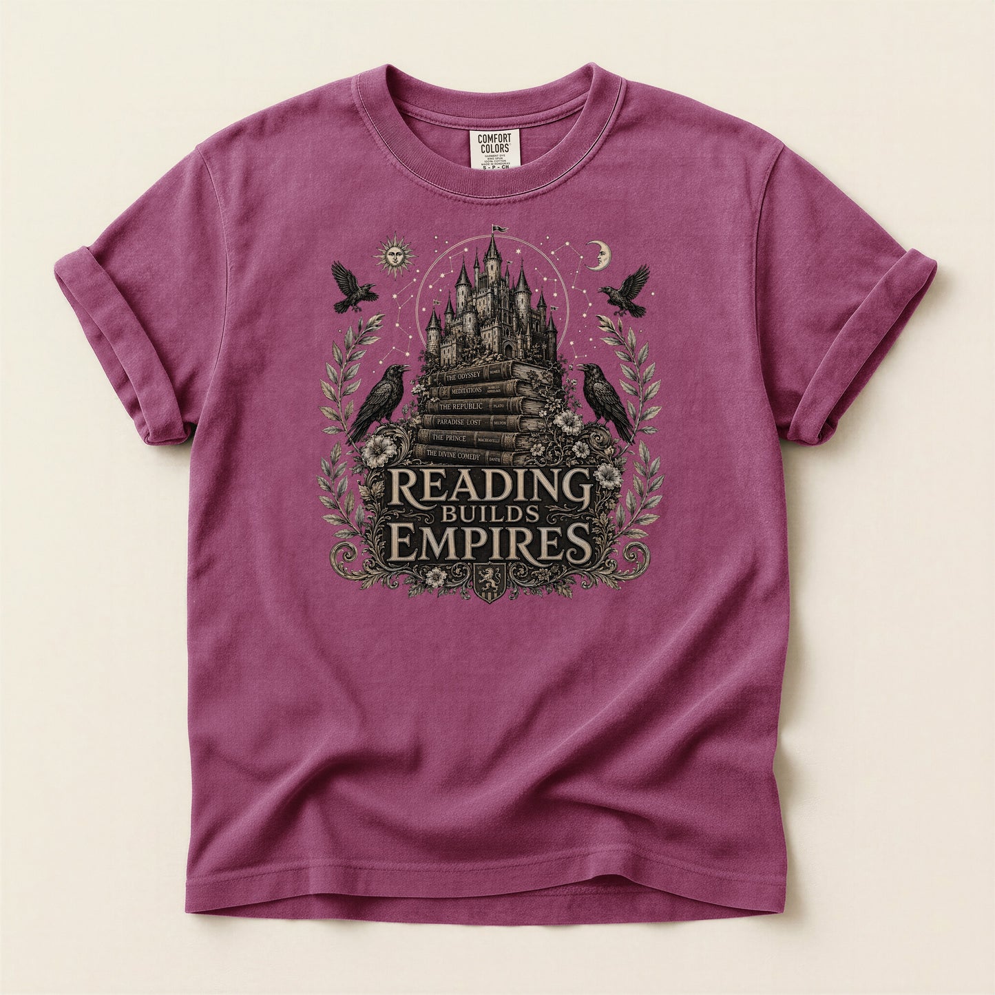 Reading Builds Empires — Dark Academia Fantasy Tee