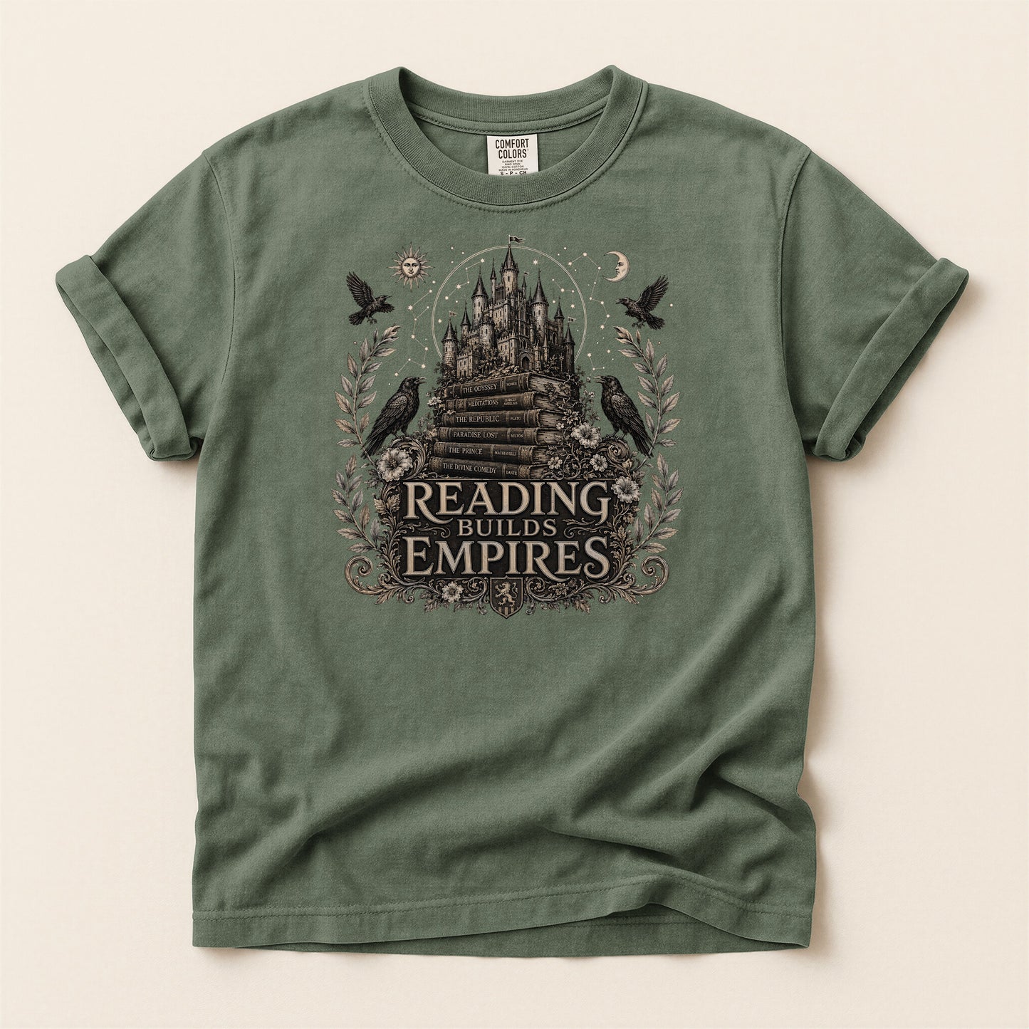 Reading Builds Empires — Dark Academia Fantasy Tee