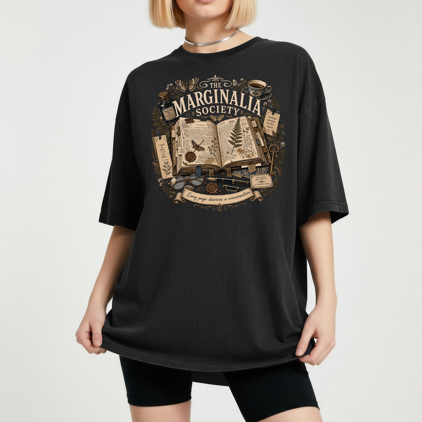 The Marginalia Society — Dark Academia Reader Tee