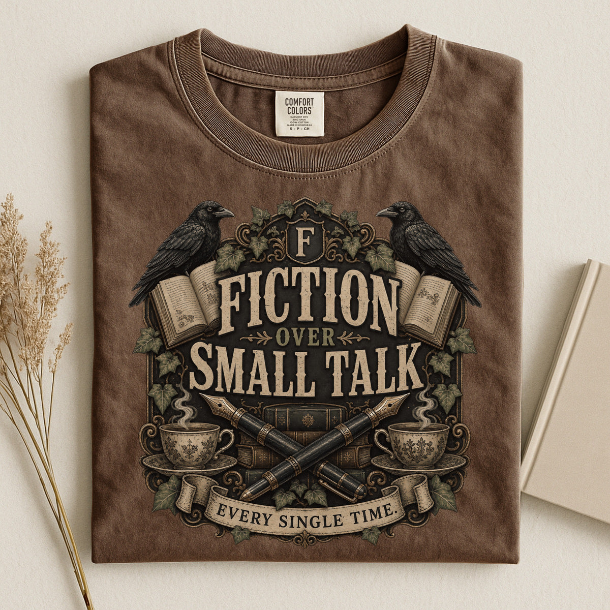 Fiction Over Small Talk — Introvert Dark Academia Tee
