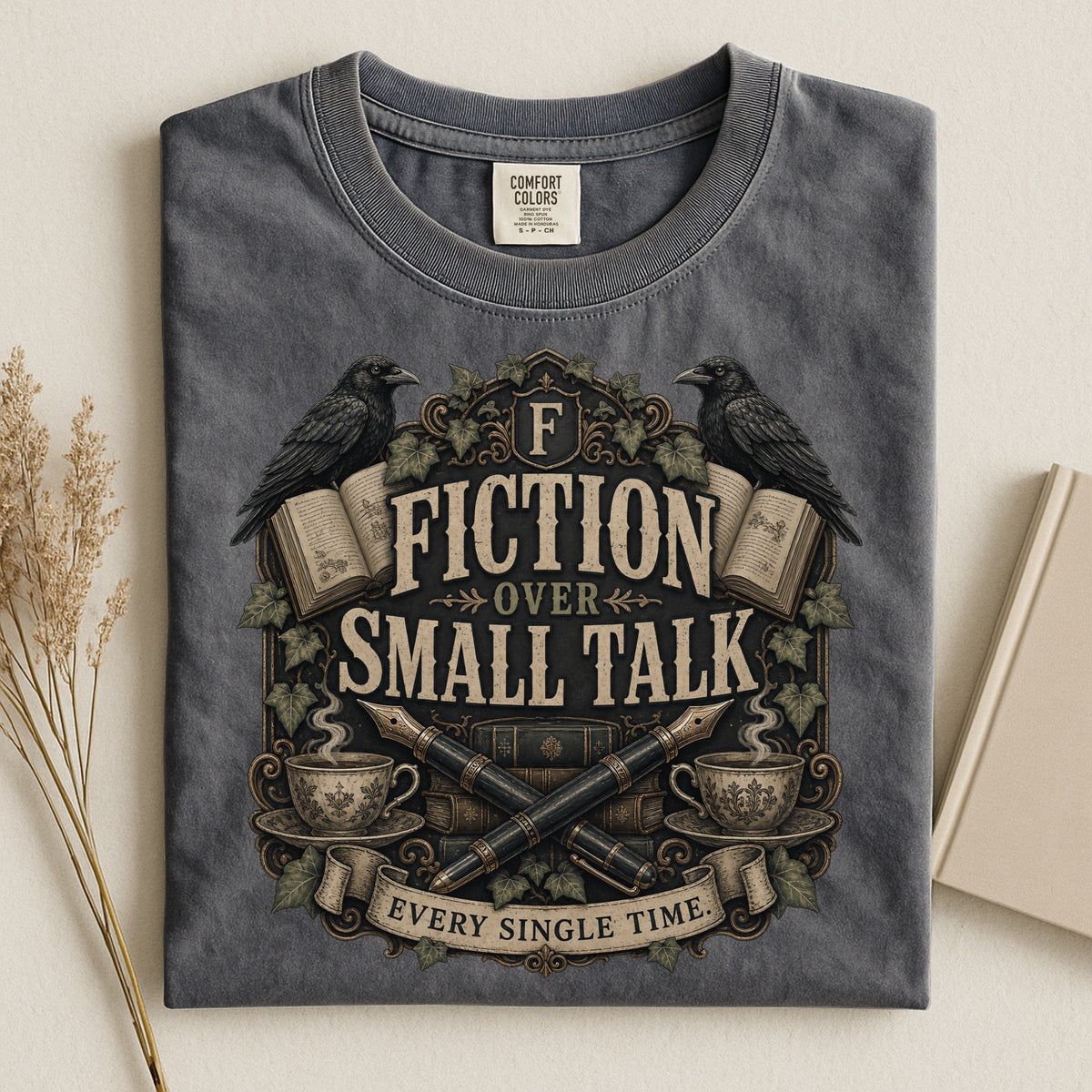 Fiction Over Small Talk — Introvert Dark Academia Tee