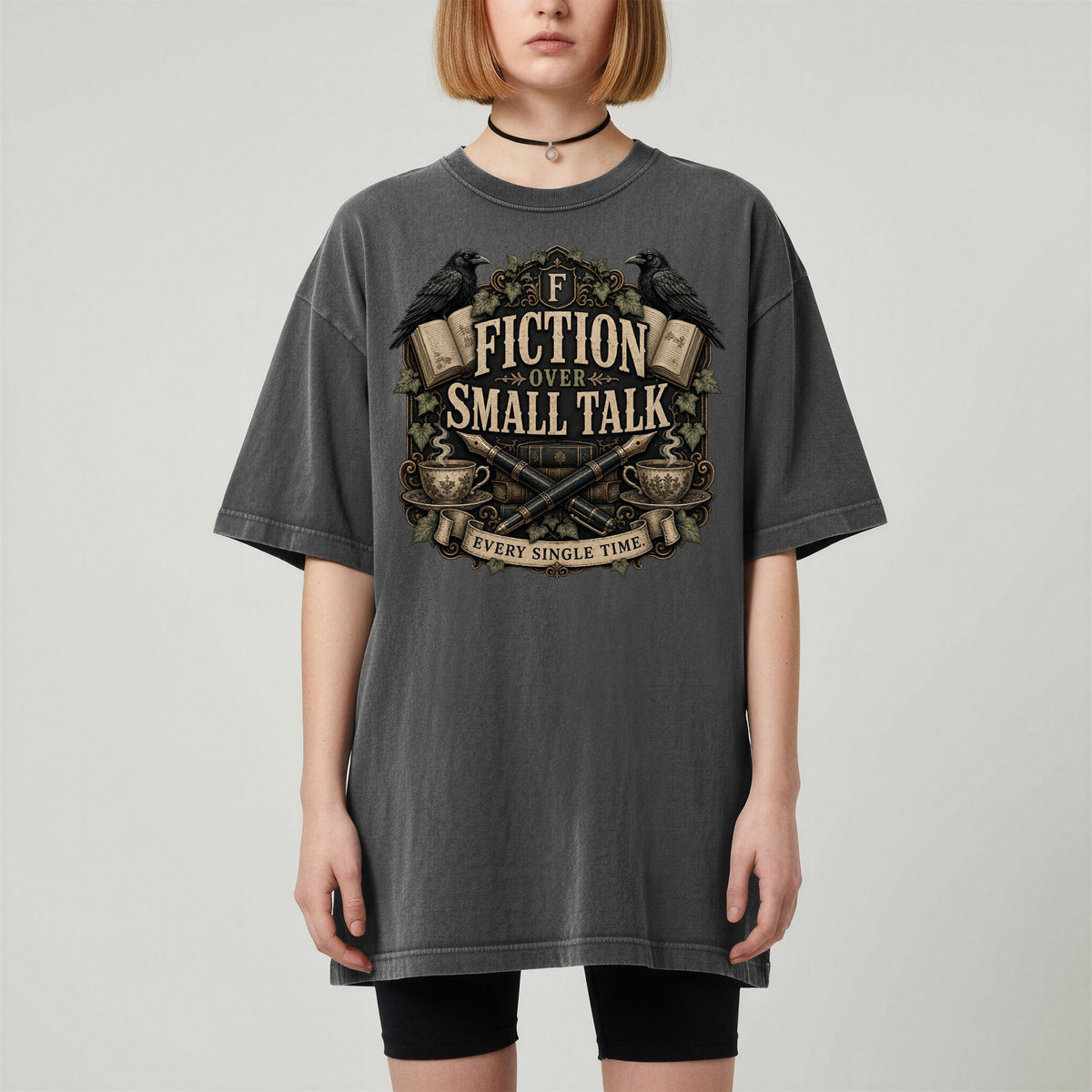 Fiction Over Small Talk — Introvert Dark Academia Tee