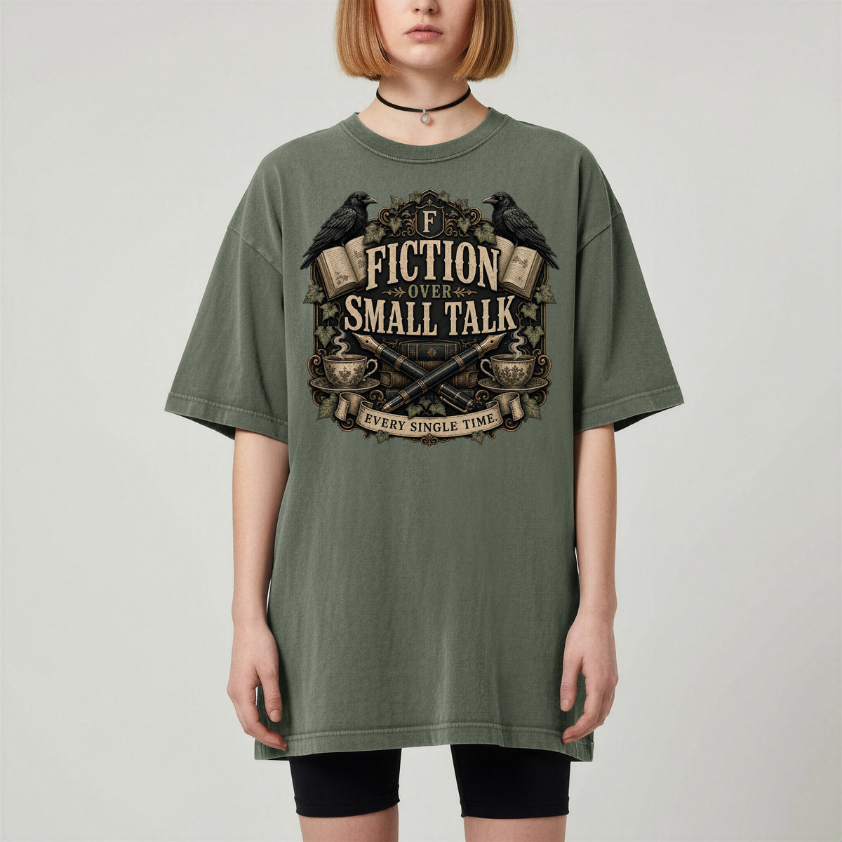 Fiction Over Small Talk — Introvert Dark Academia Tee