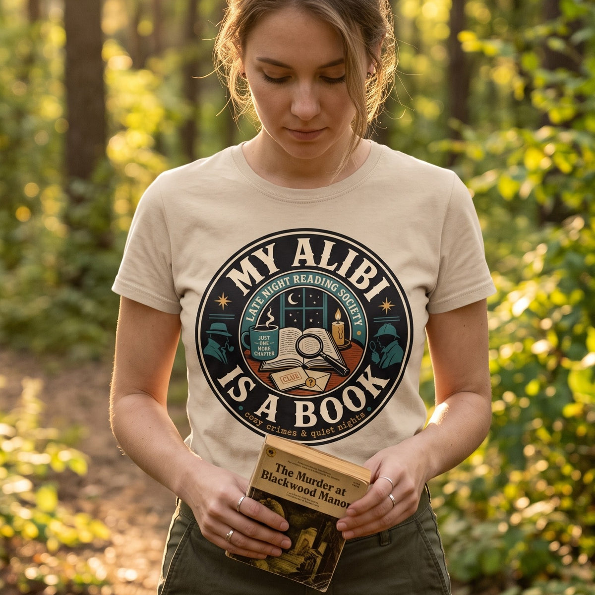 My Alibi Is a Book — Cozy Mystery Tee