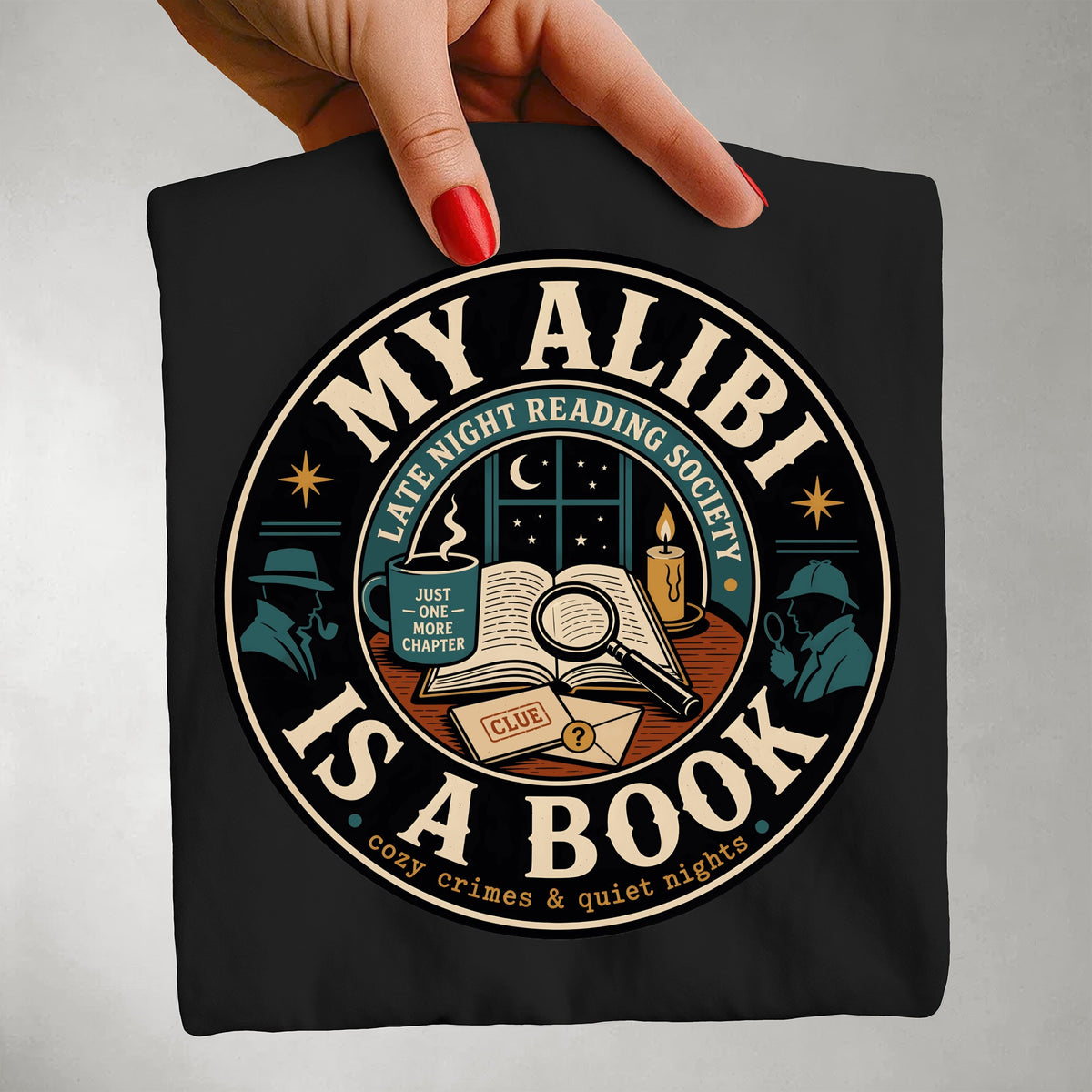 My Alibi Is a Book — Cozy Mystery Tee