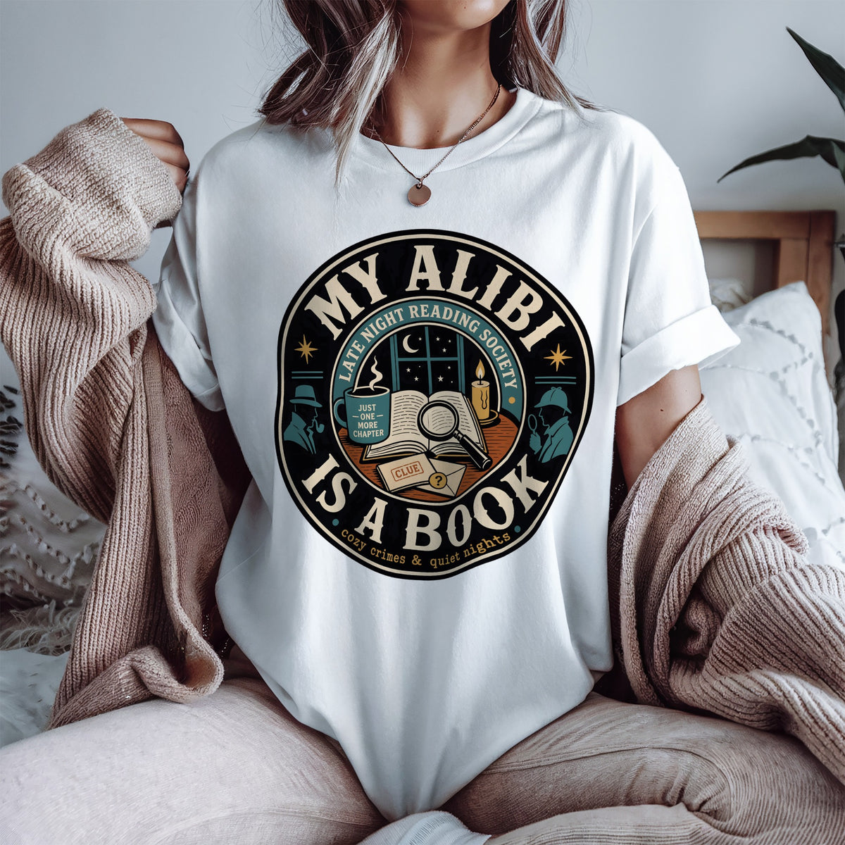 My Alibi Is a Book — Cozy Mystery Tee