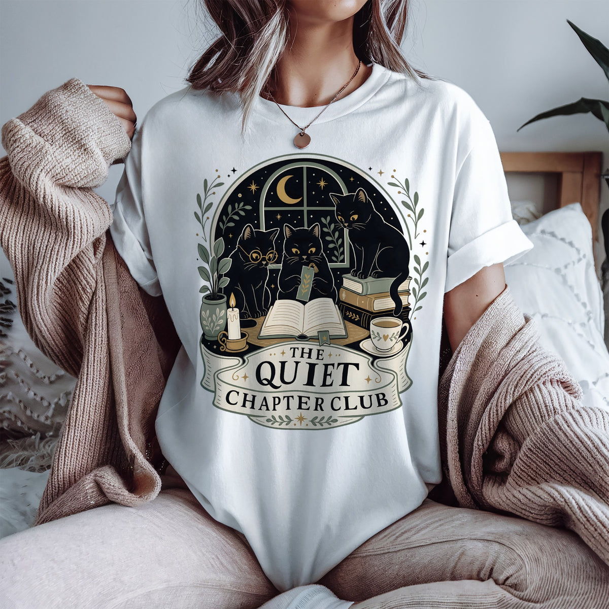 The Quiet Chapter Club — Black Cats Reading Tee
