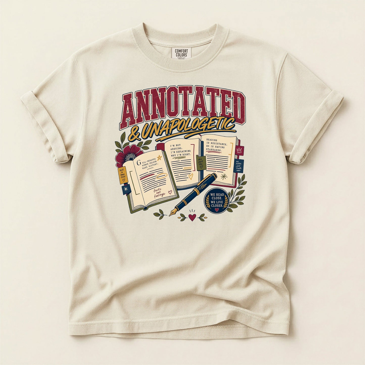 Annotated & Unapologetic bookish tee in Ivory, full flat