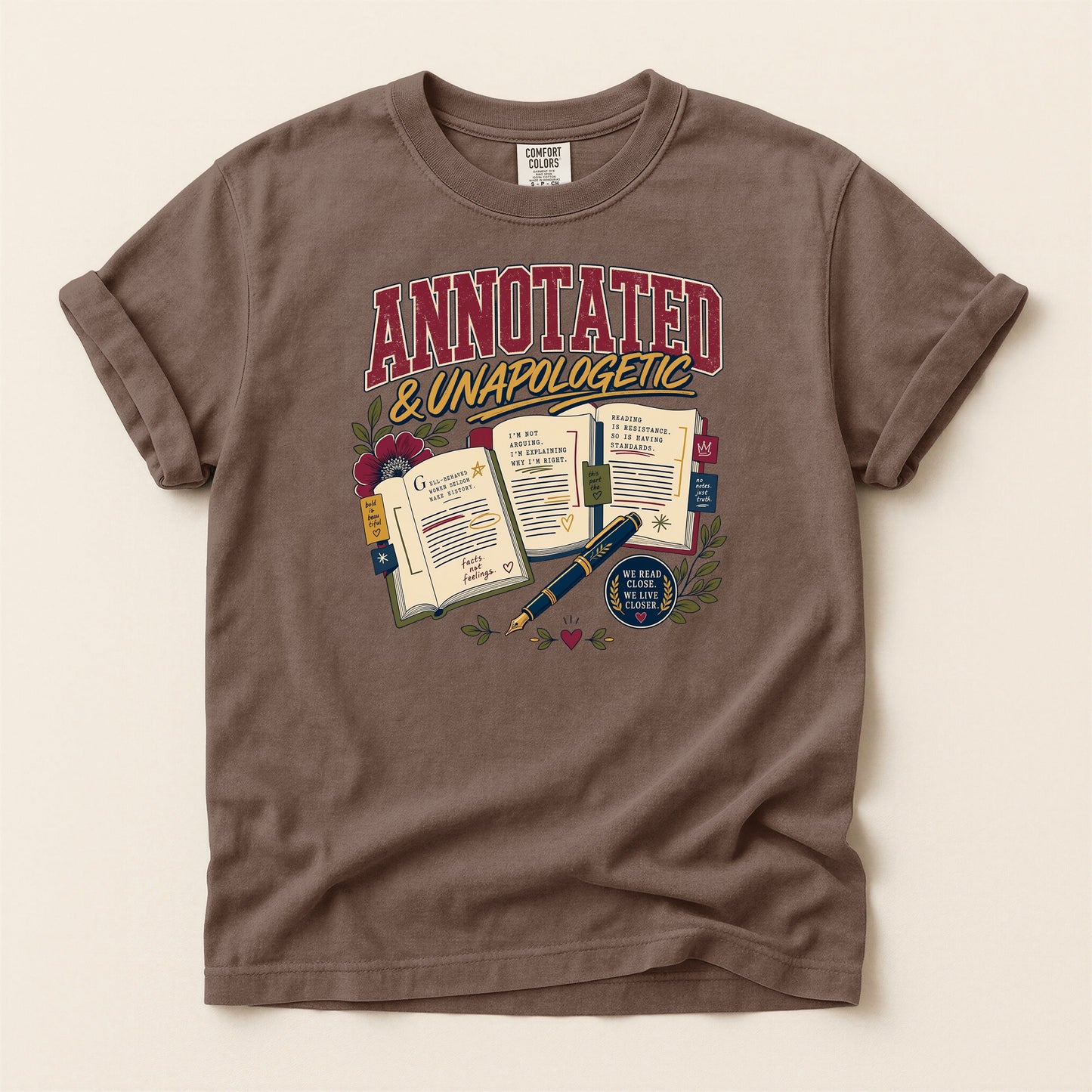Annotated & Unapologetic bookish tee in Espresso, full flat