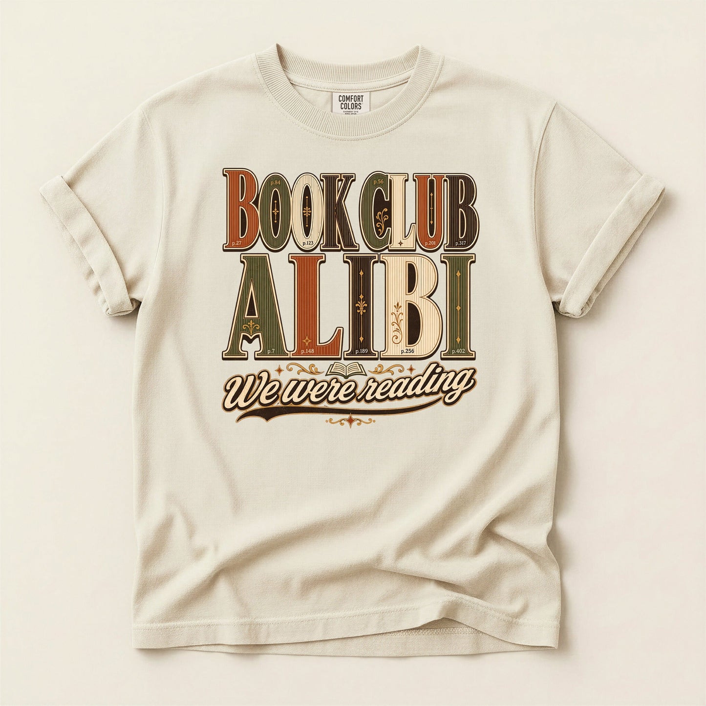 Book Club Alibi bookish tee in Ivory, full flat
