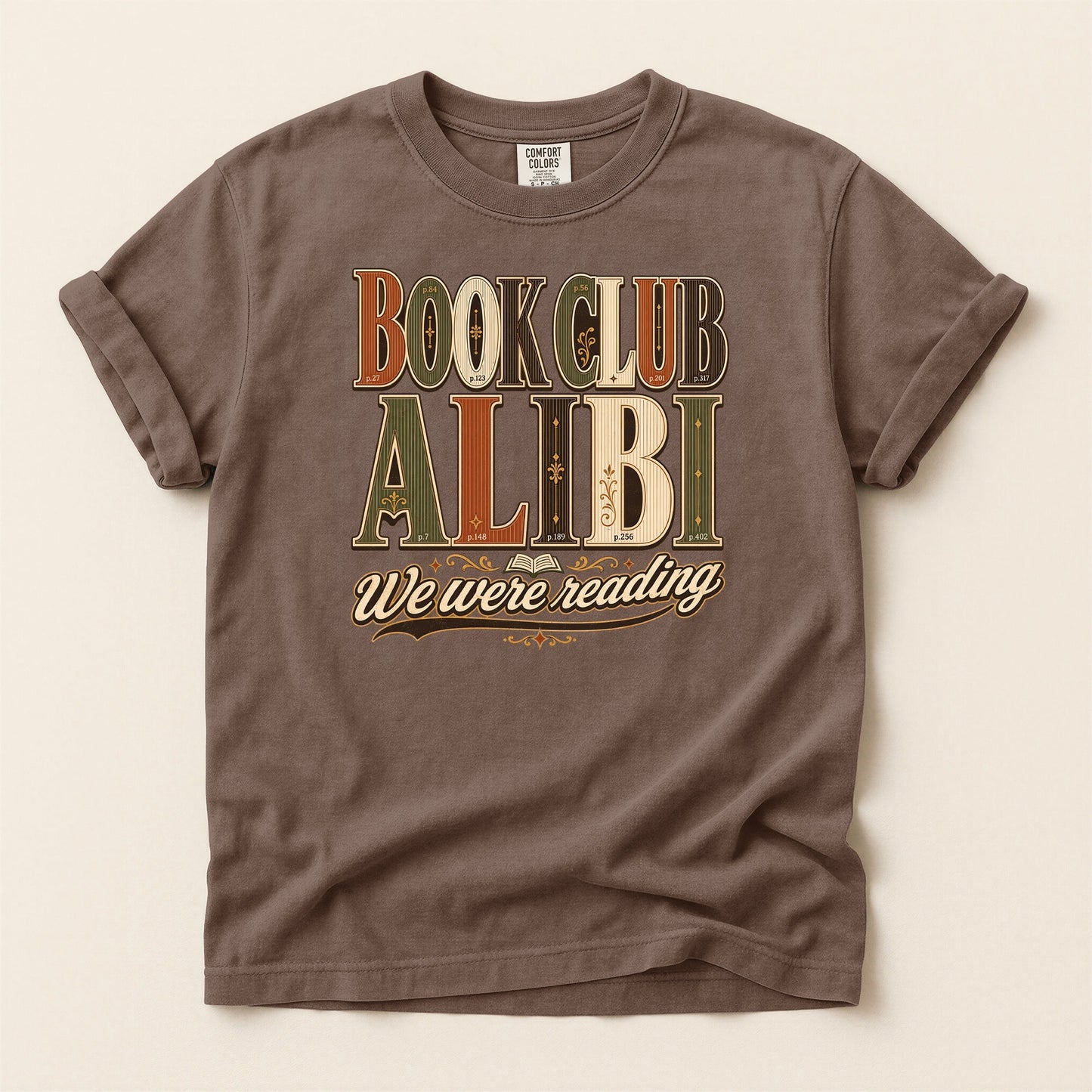 Book Club Alibi bookish tee in Espresso, full flat