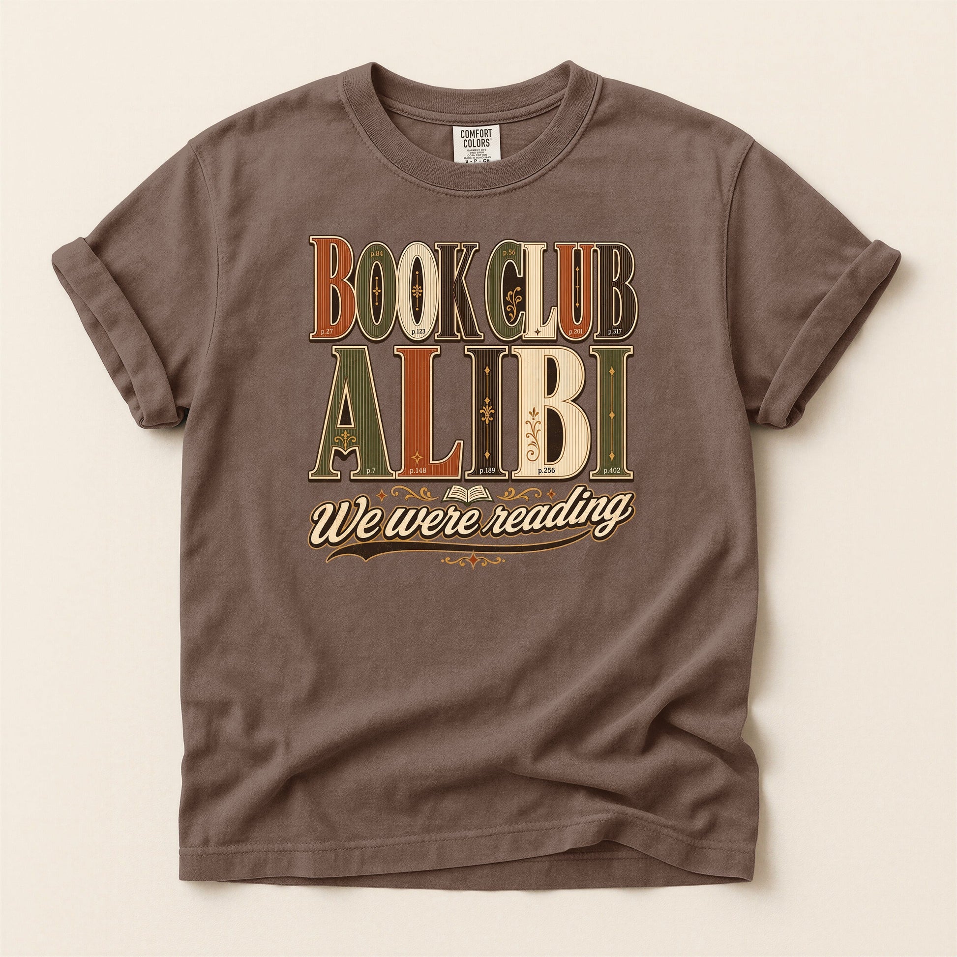 Book Club Alibi bookish tee in Espresso, full flat