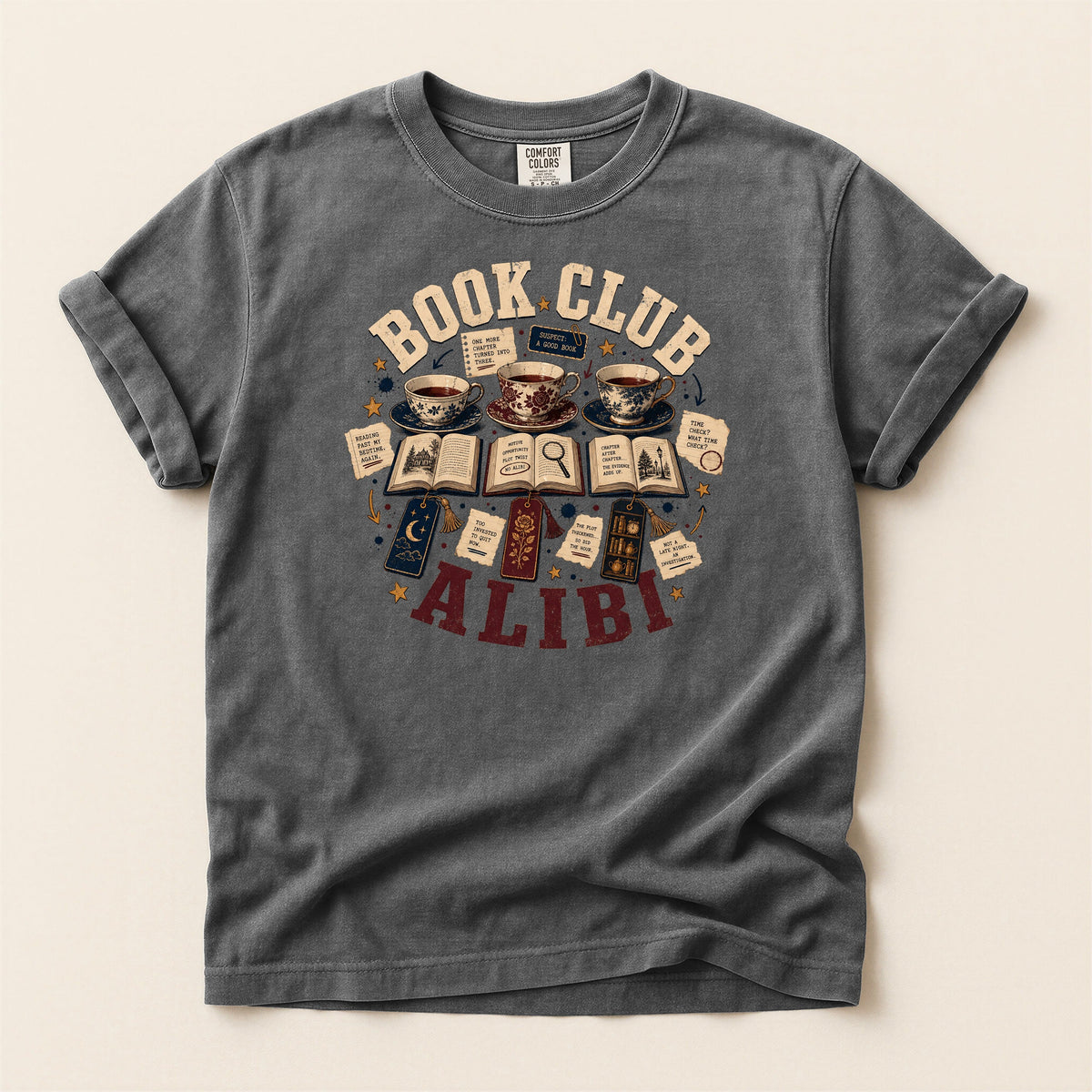 Shelf Love Studio Book Club Alibi t-shirt in Pepper, flat