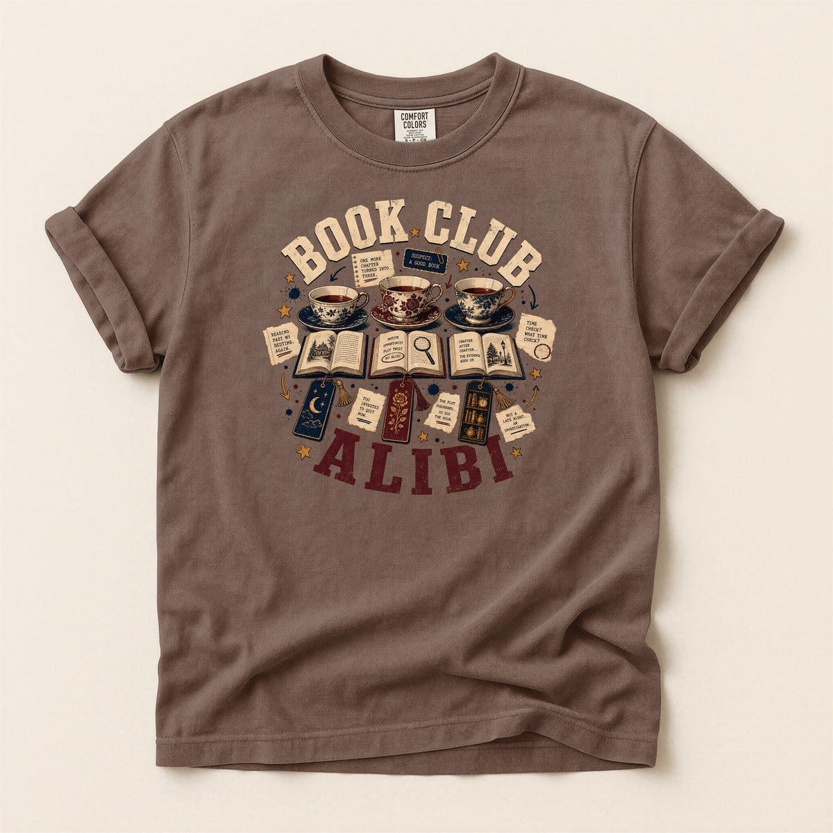 Shelf Love Studio Book Club Alibi t-shirt in Espresso, flat