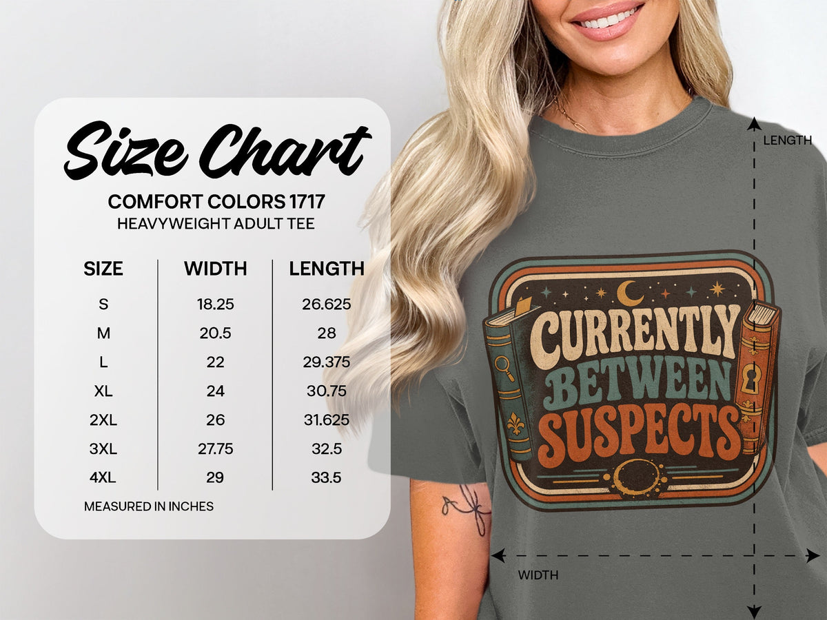 Currently Between Suspects size chart