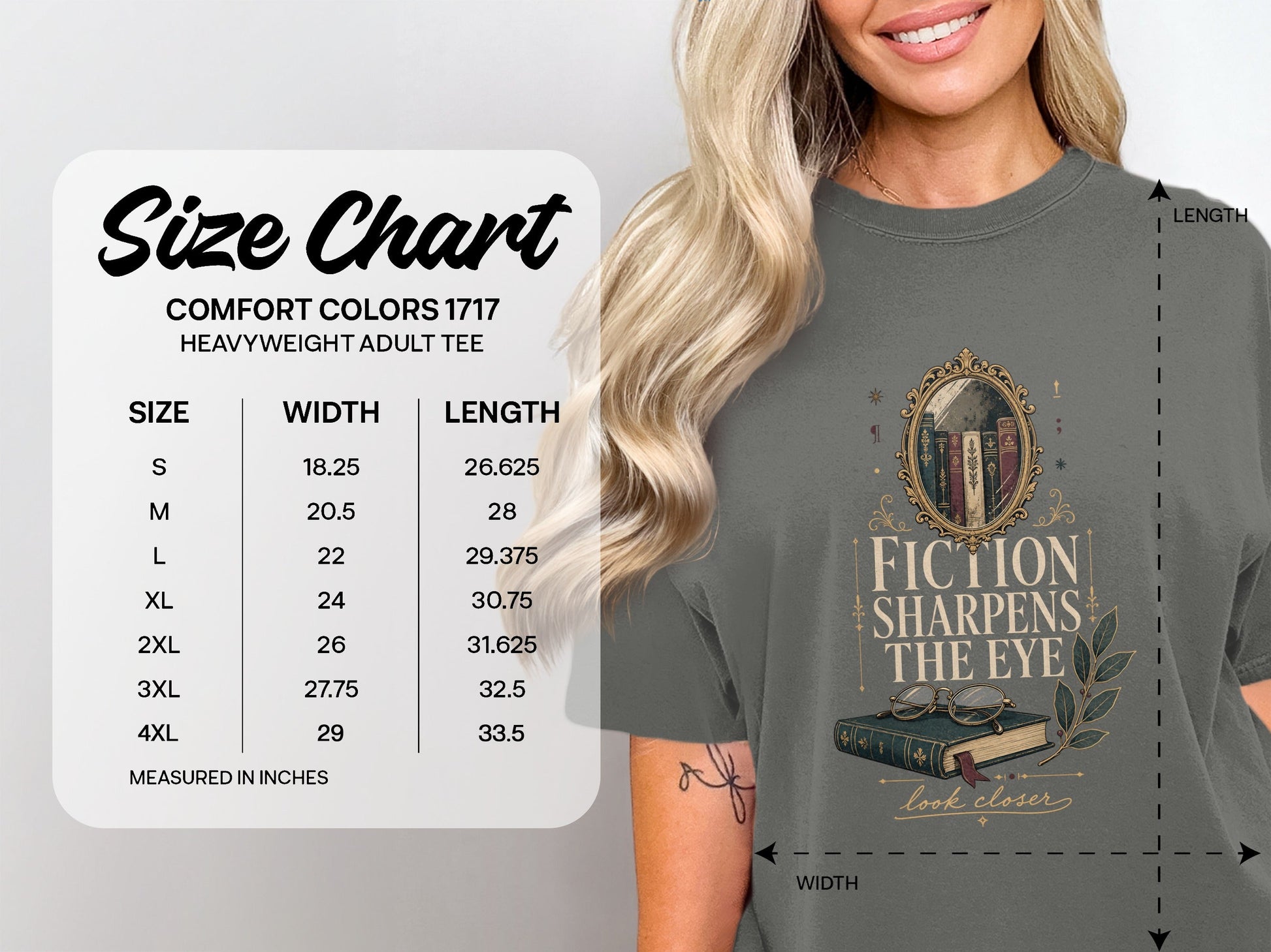Fiction Sharpens the Eye size chart