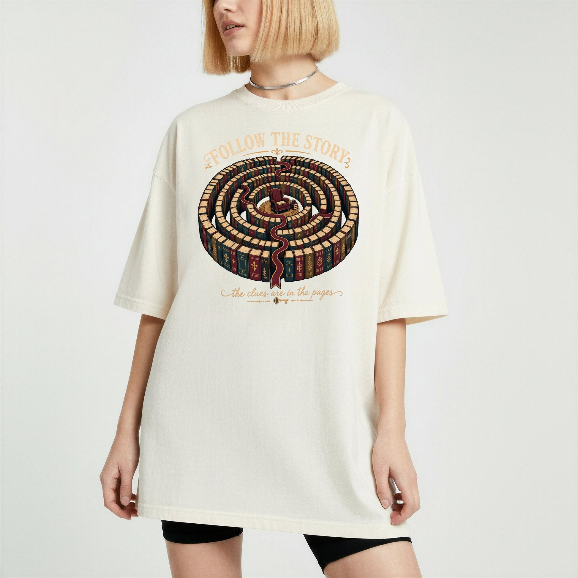 Follow the Story bookish tee in Ivory, worn
