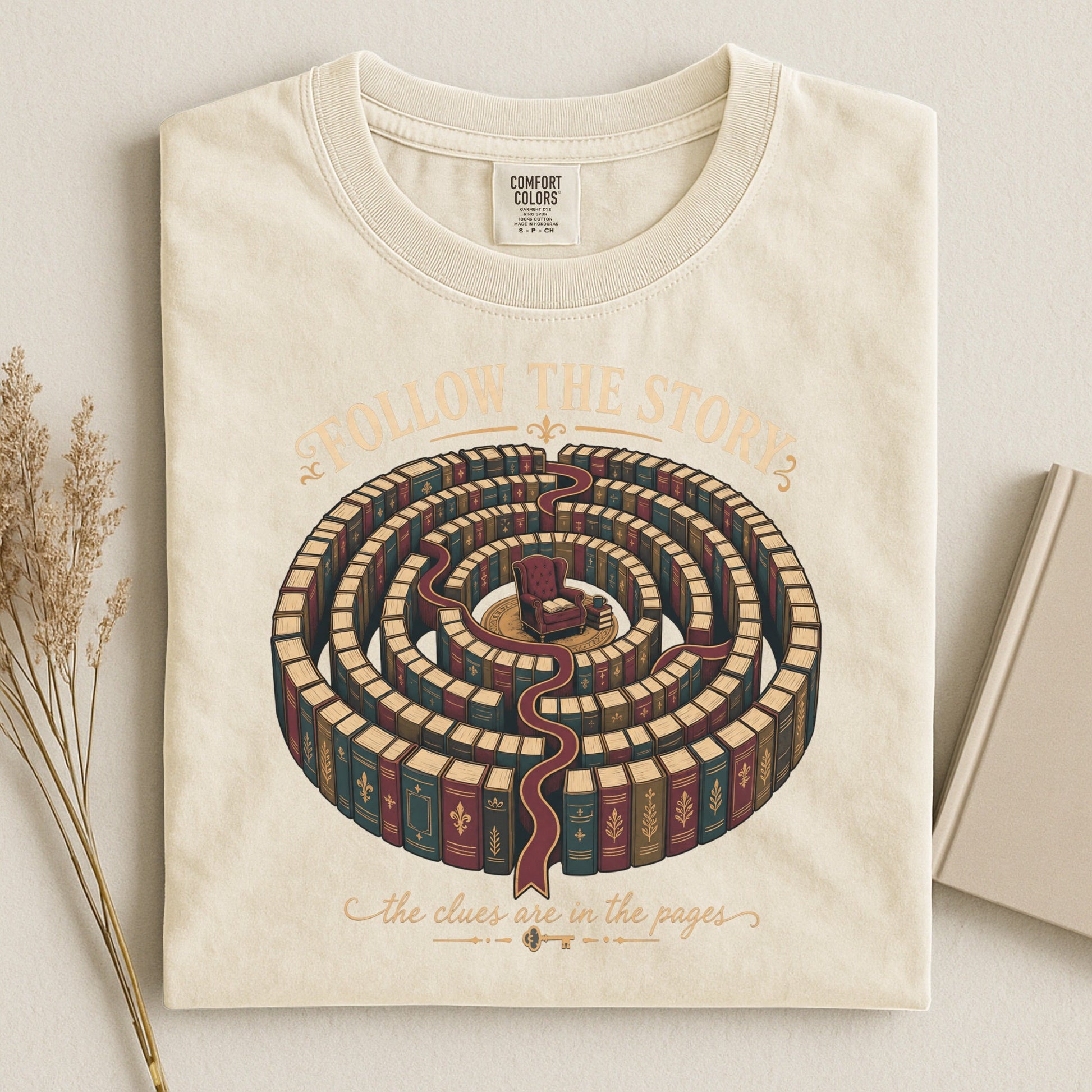 Follow the Story bookish tee in Ivory, flat lay
