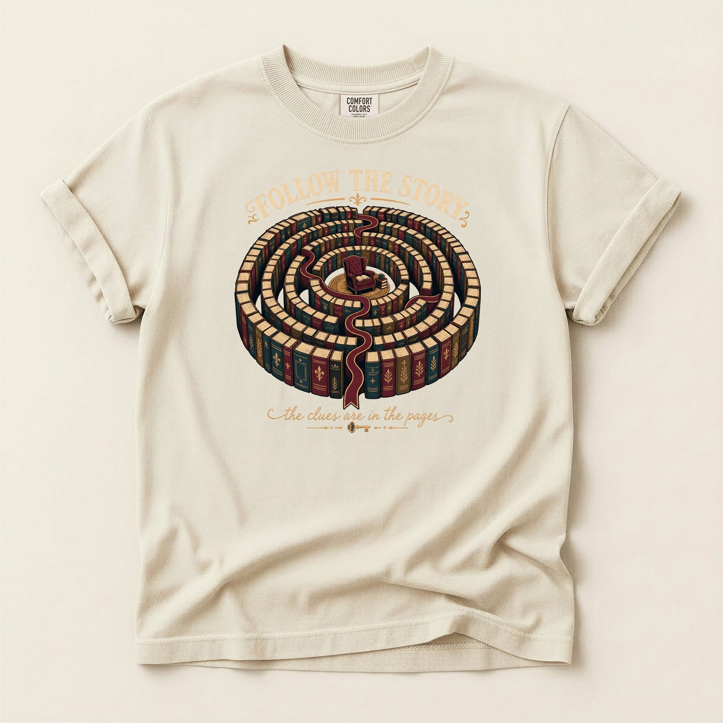 Follow the Story bookish tee in Ivory, full flat