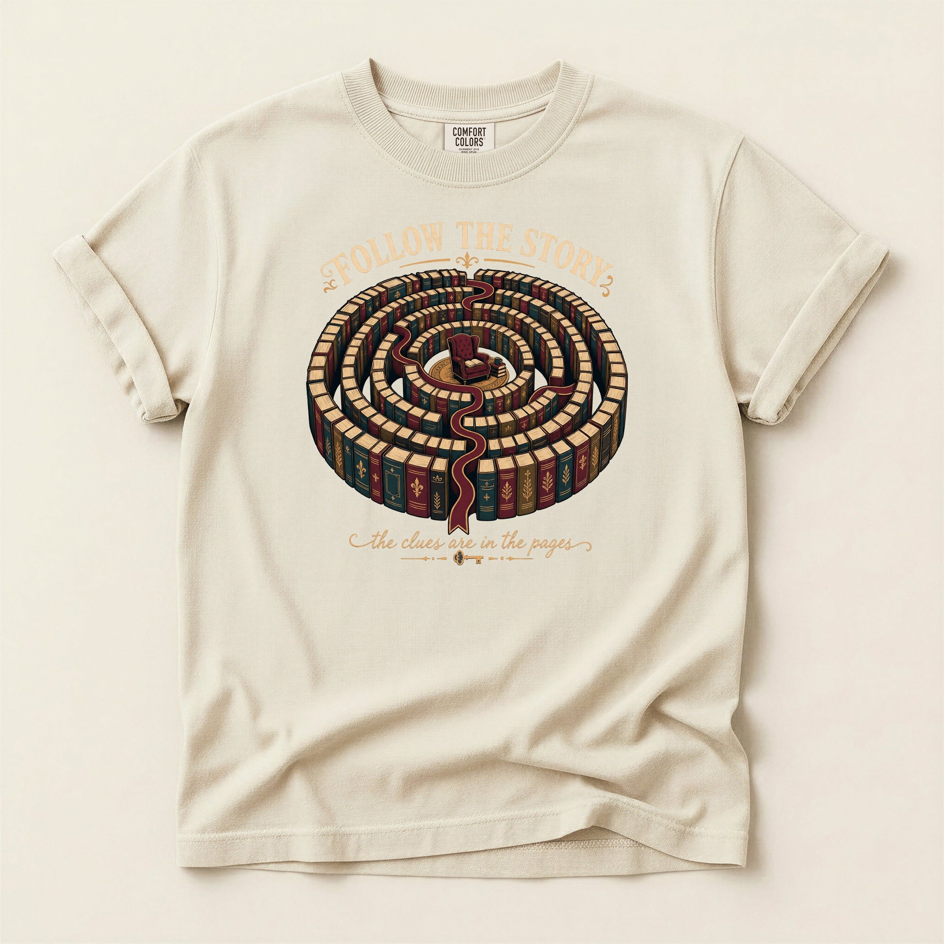 Follow the Story bookish tee in Ivory, full flat