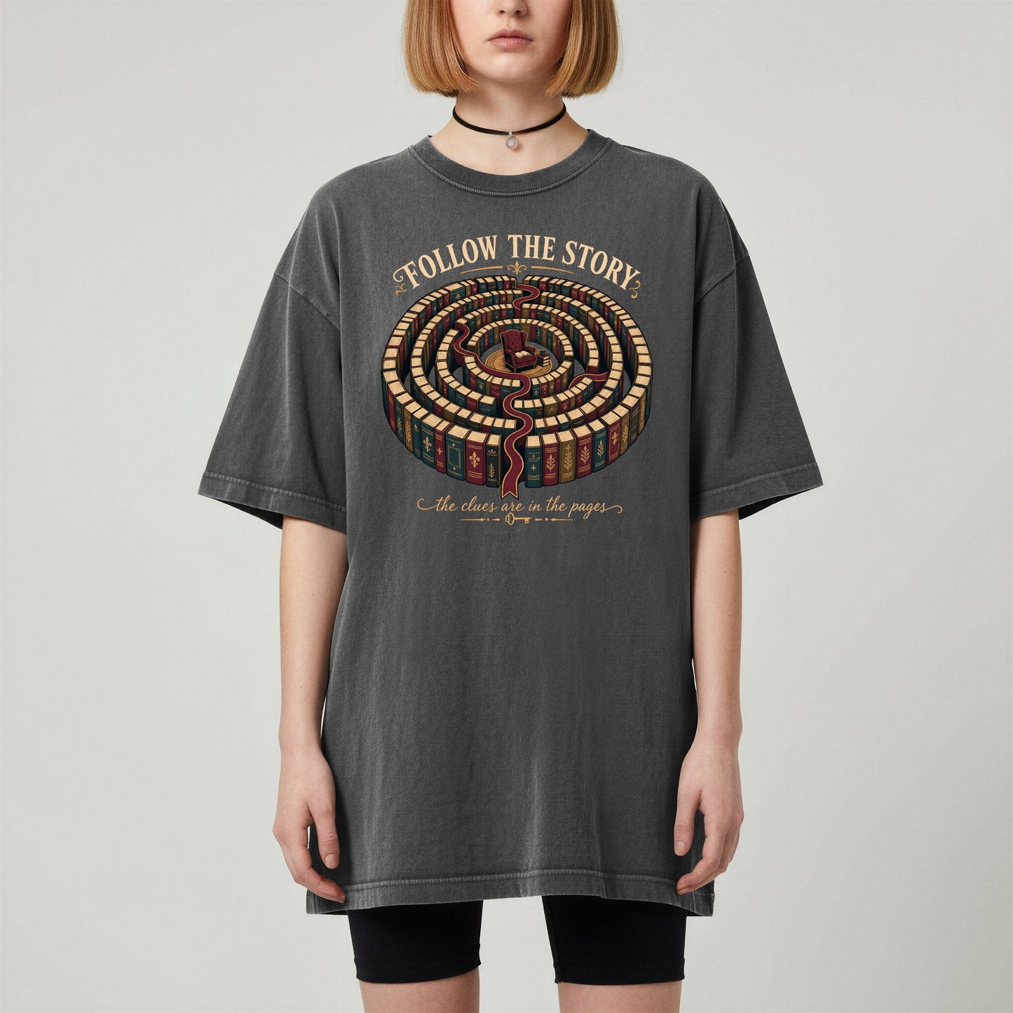 Follow the Story bookish tee in Pepper, worn