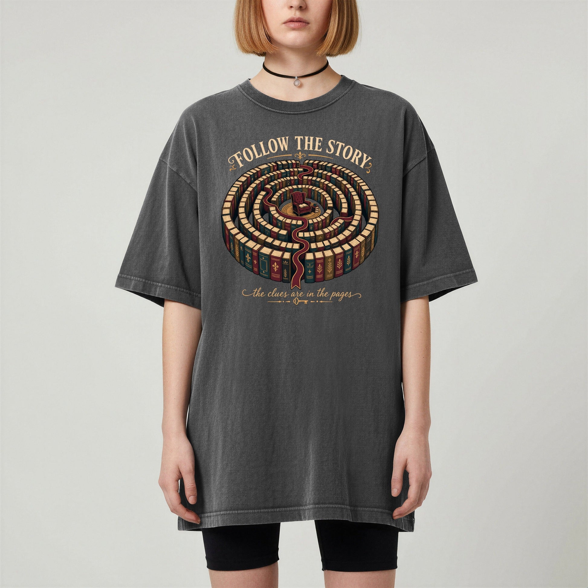 Follow the Story bookish tee in Pepper, worn