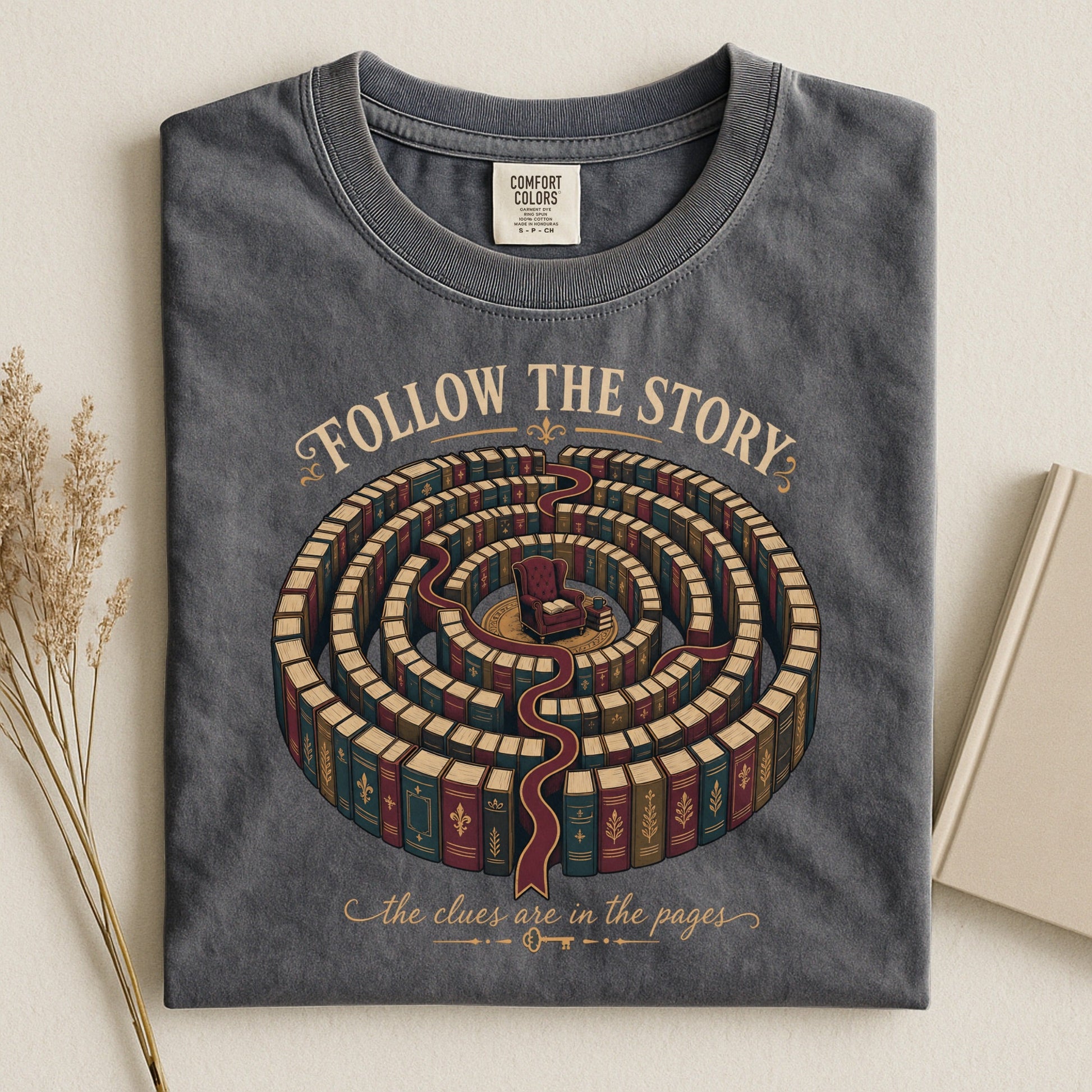 Follow the Story bookish tee in Pepper, flat lay