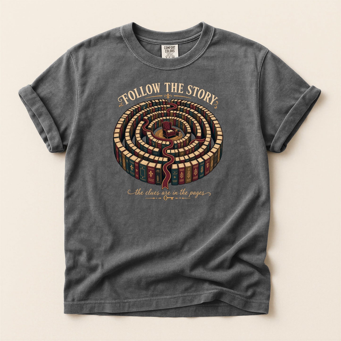 Follow the Story bookish tee in Pepper, full flat