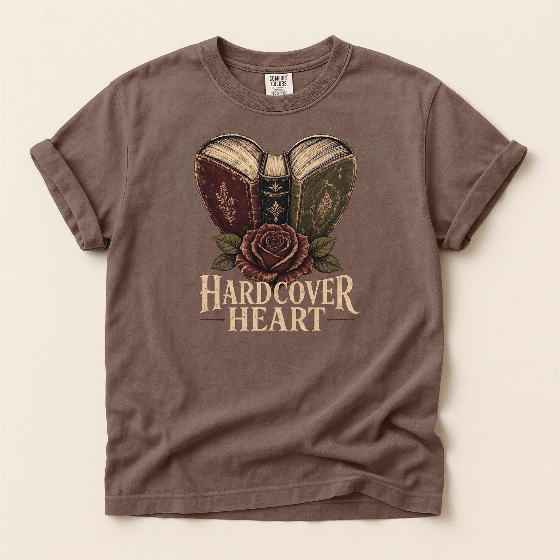 Shelf Love Studio Hardcover Heart t-shirt in Espresso, flat