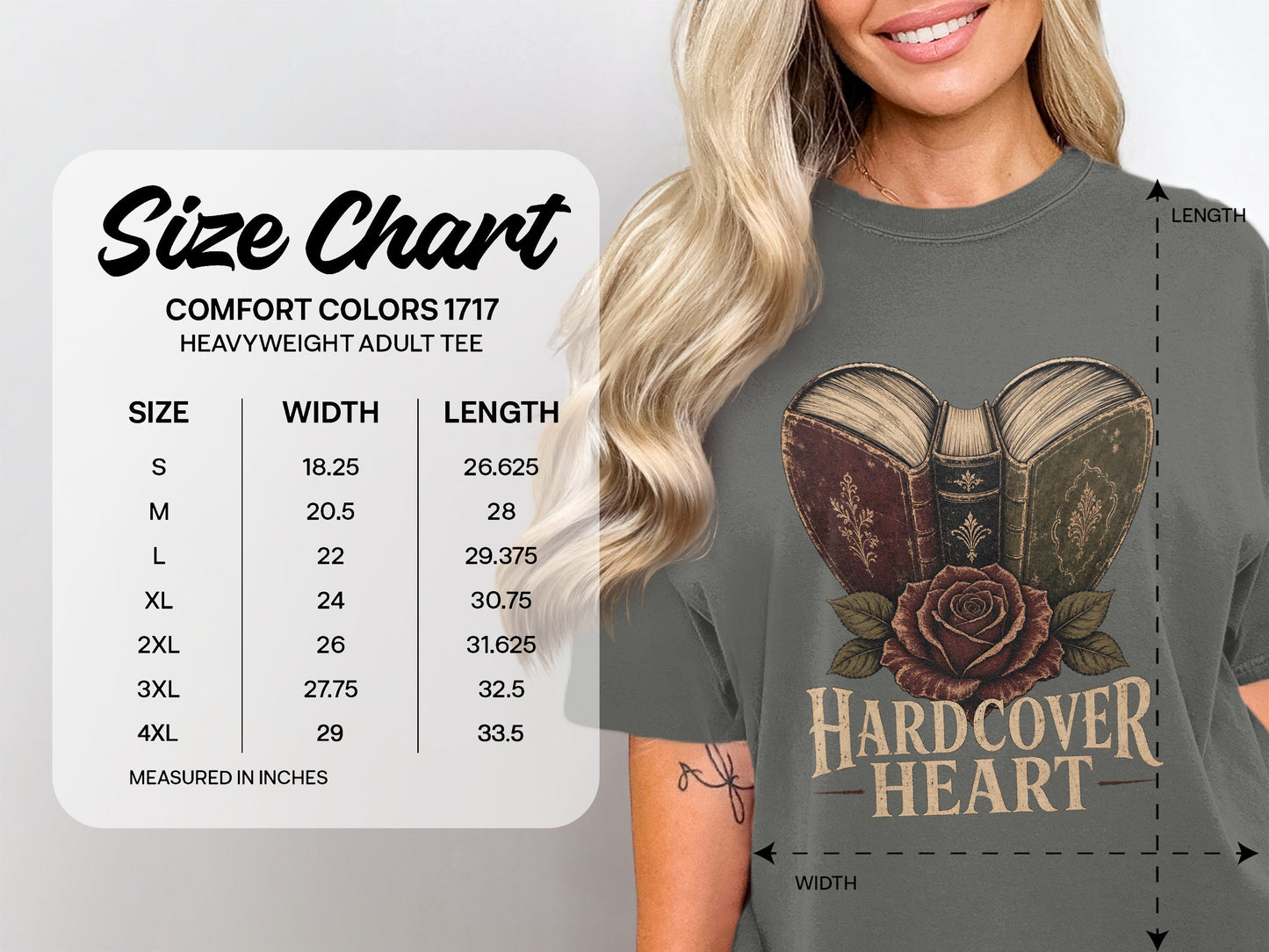 Hardcover Heart size chart