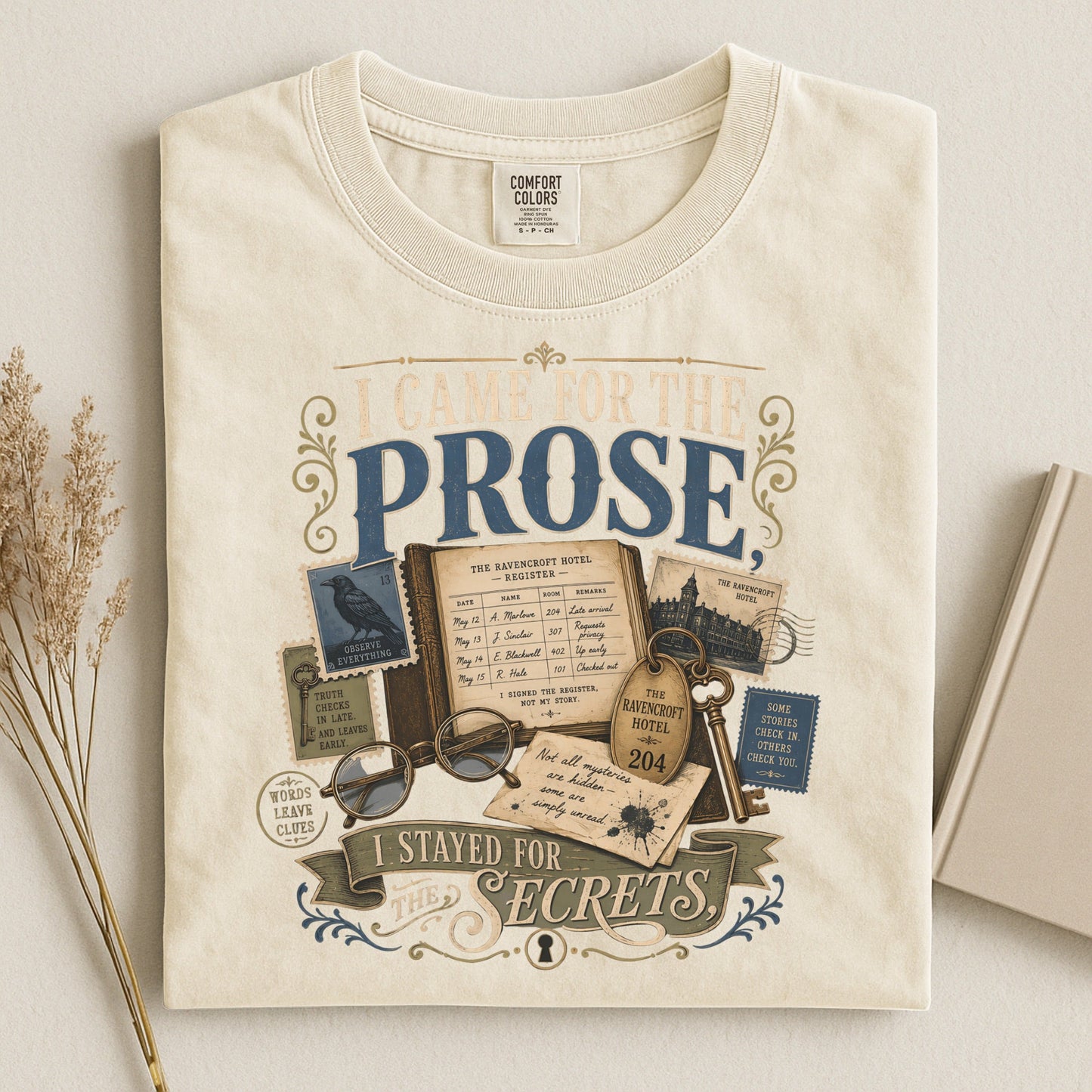 I Came for the Prose bookish tee in Ivory, flat lay