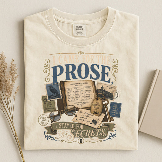 I Came for the Prose bookish tee in Ivory, flat lay