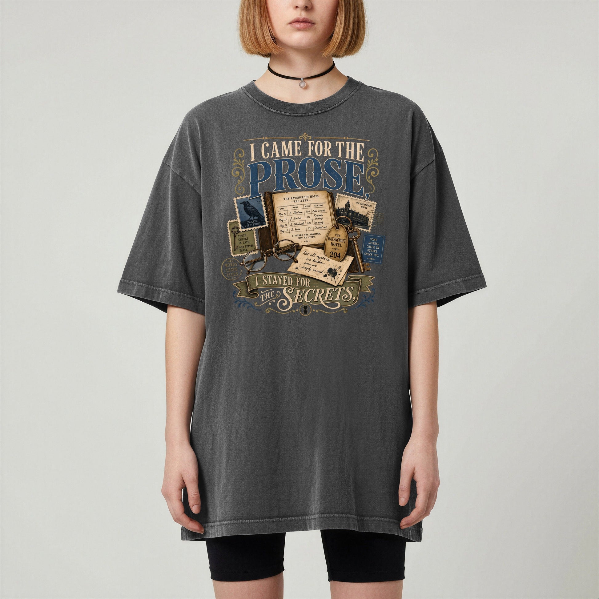 I Came for the Prose bookish tee in Pepper, worn