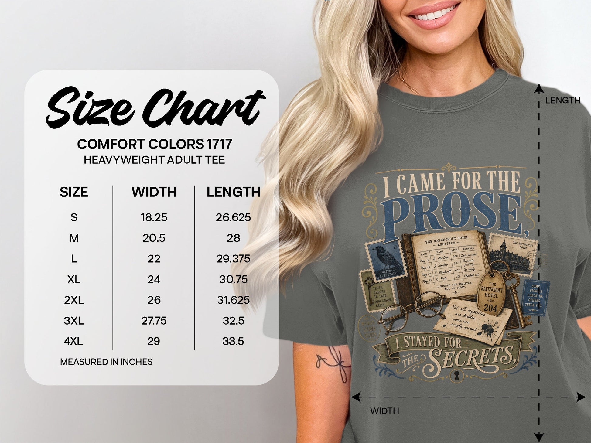 I Came for the Prose size chart