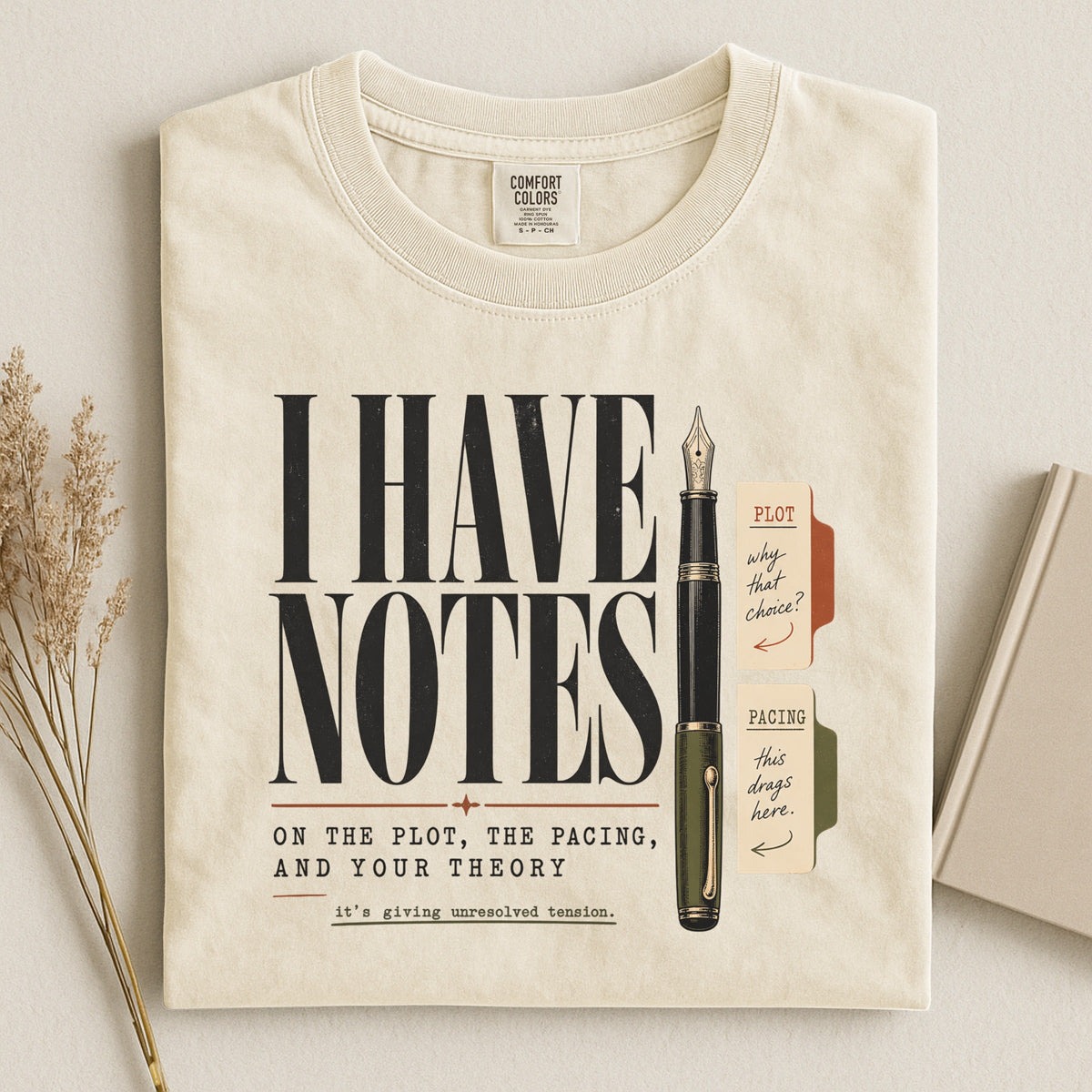 Shelf Love Studio I Have Notes t-shirt in Ivory, styled flat lay