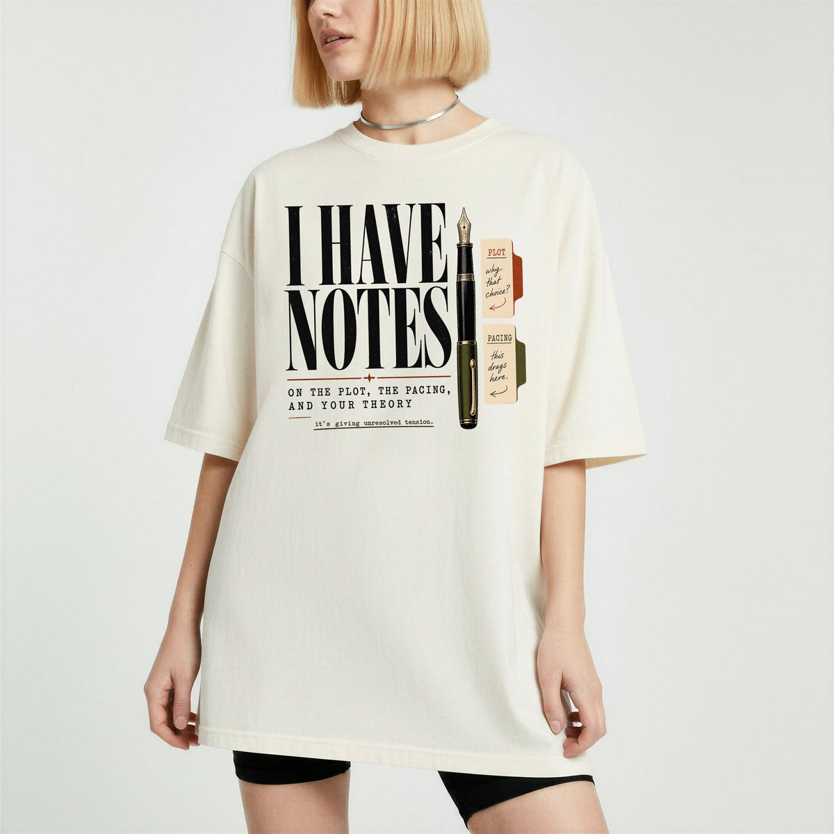 Shelf Love Studio I Have Notes t-shirt in Ivory, worn