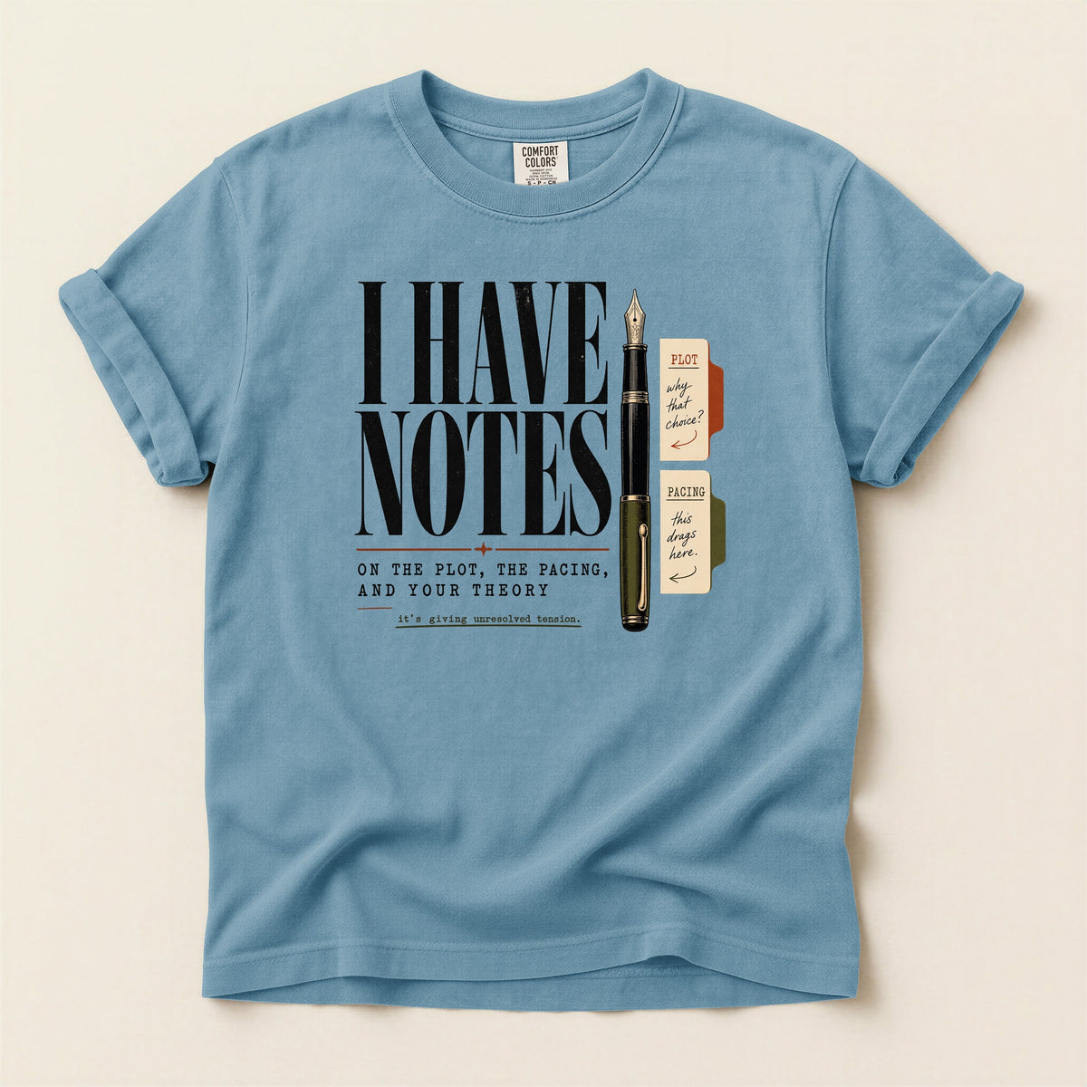 Shelf Love Studio I Have Notes t-shirt in Ice Blue, flat