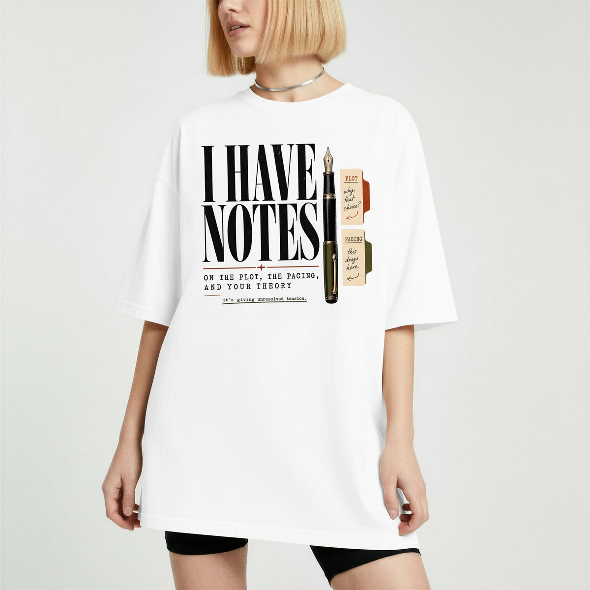 Shelf Love Studio I Have Notes t-shirt in White, worn