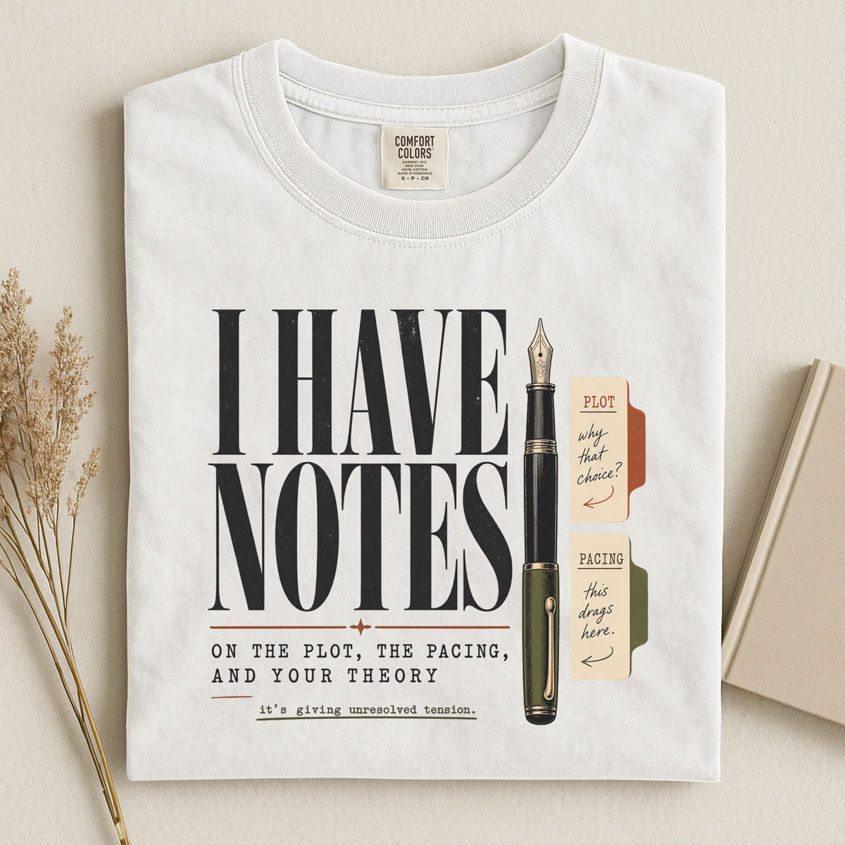 Shelf Love Studio I Have Notes t-shirt in White, styled flat lay