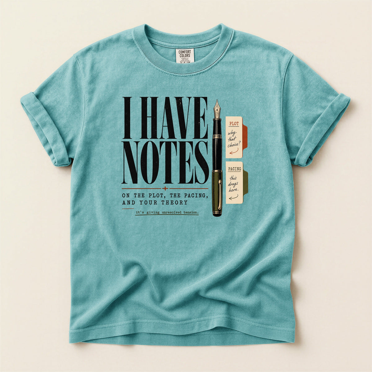 Shelf Love Studio I Have Notes t-shirt in Seafoam, flat