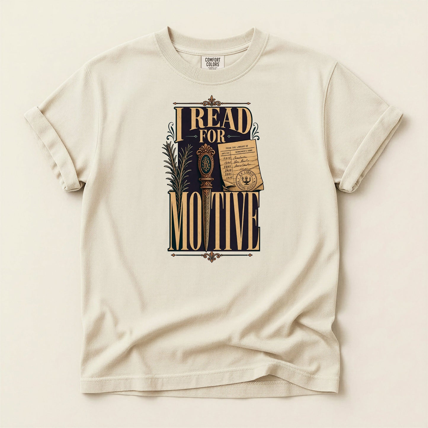 I Read for Motive bookish tee in Ivory, full flat