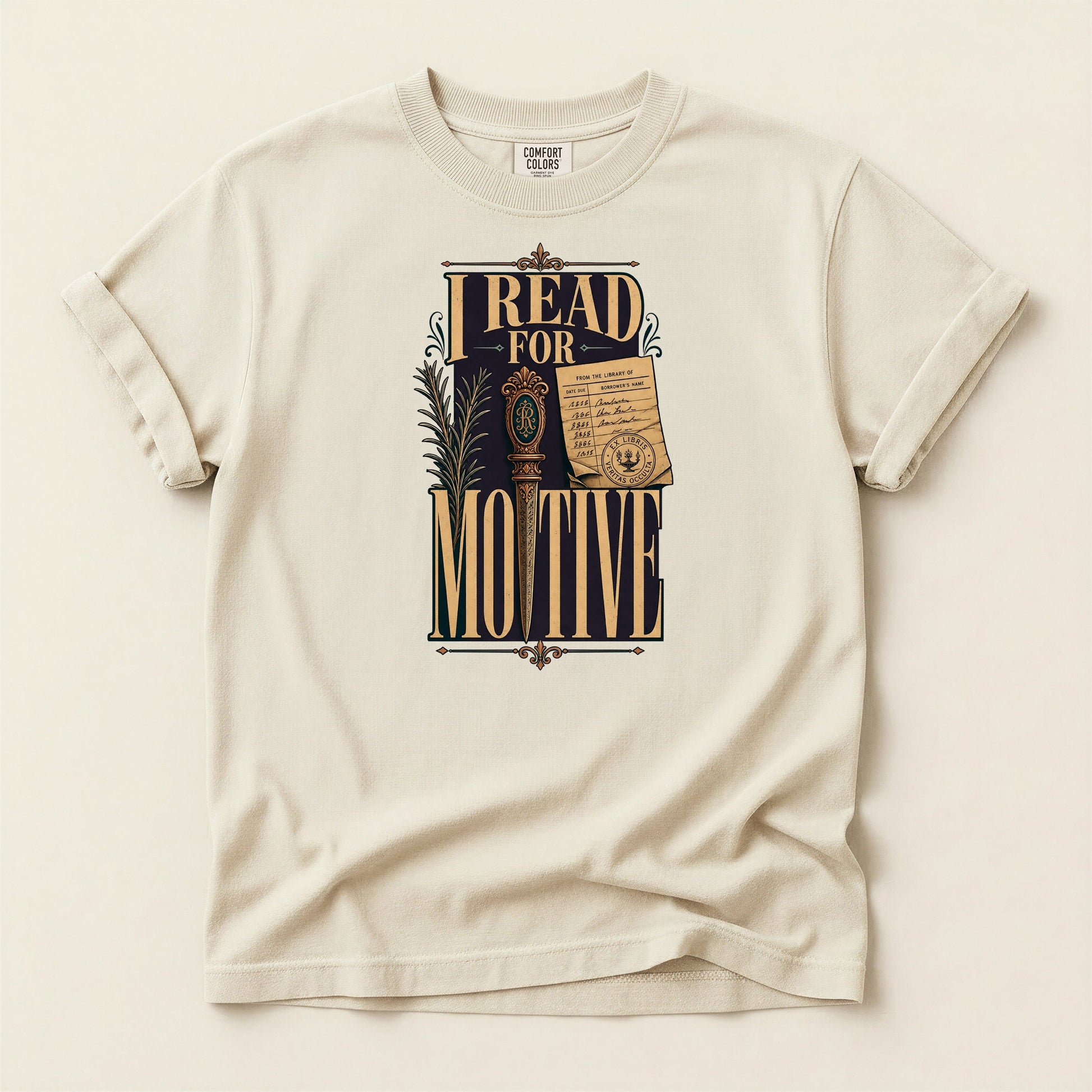 I Read for Motive bookish tee in Ivory, full flat