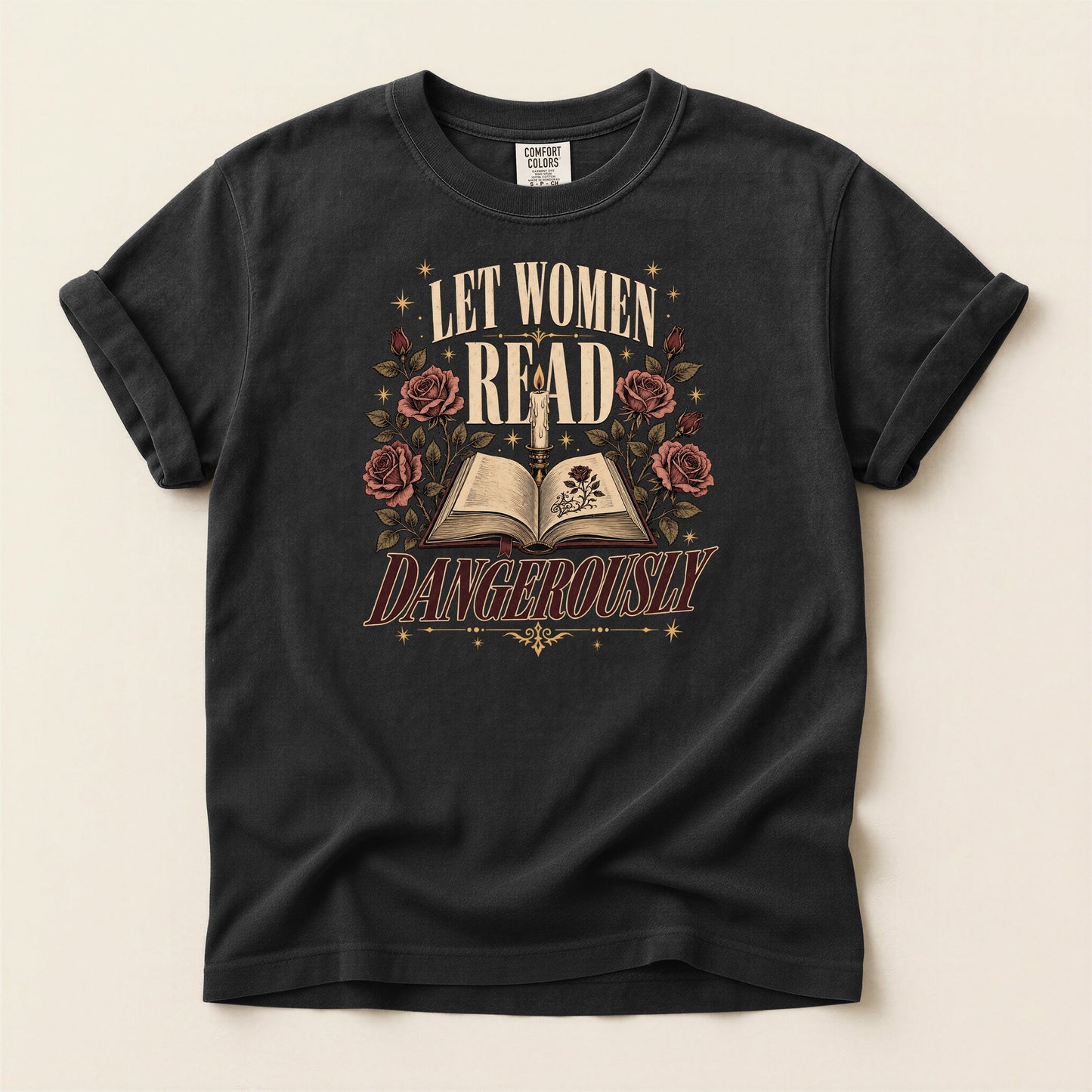 Let Women Read Dangerously bookish tee in Black, full flat