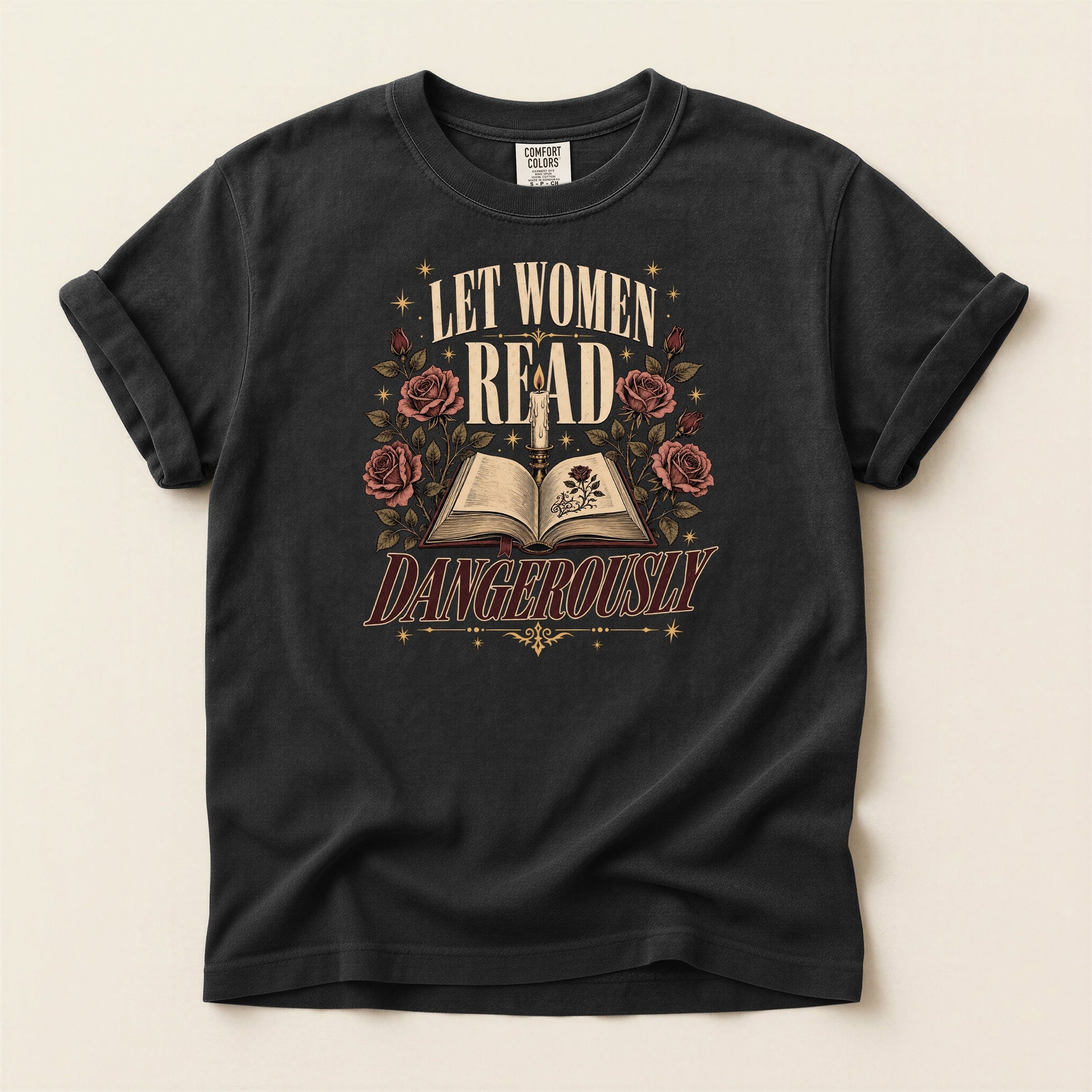 Let Women Read Dangerously bookish tee in Black, full flat