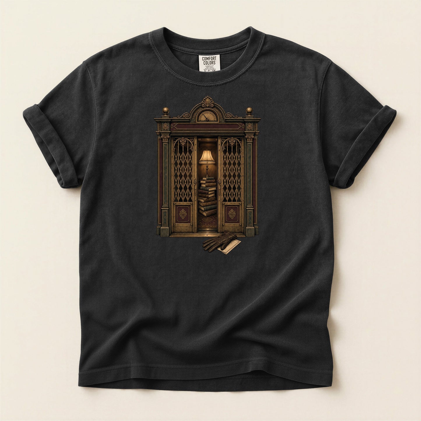 Library Alcove bookish tee in Black, full flat