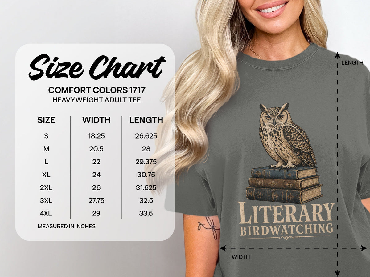 Literary Birdwatching size chart